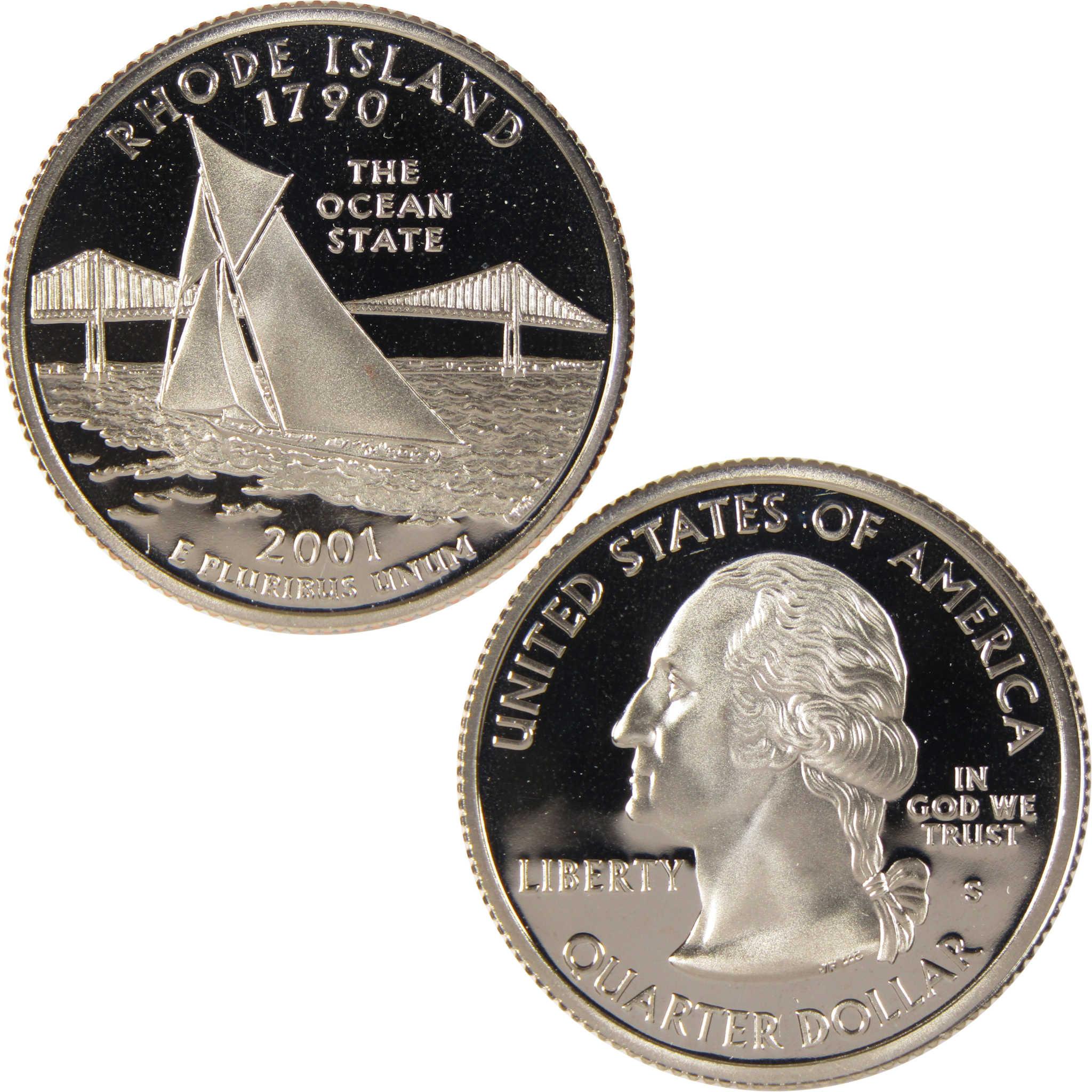 Rhode Island 2001 state quarter, collectible coin with sailboat and bridge design