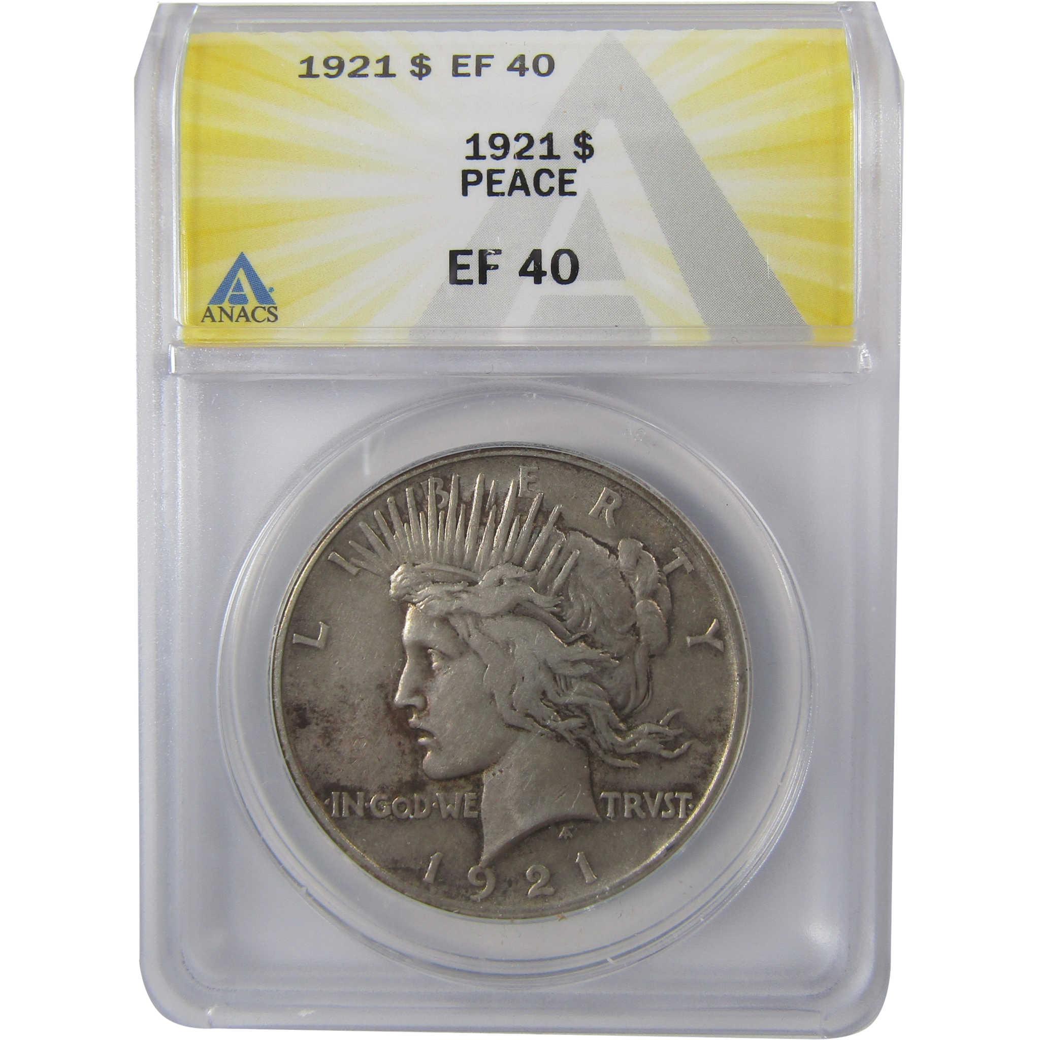 1921 High Relief Peace Silver Dollar EF 40 ANACS $1 Coin SKU:I25662