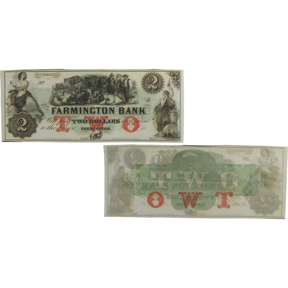 $2 Farmington Bank NH Note Obsolete Currency Collectible