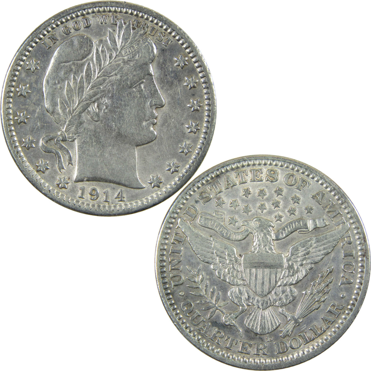 1914 D Barber Silver Quarter XF EF Extremely Fine Details SKU:CP1750