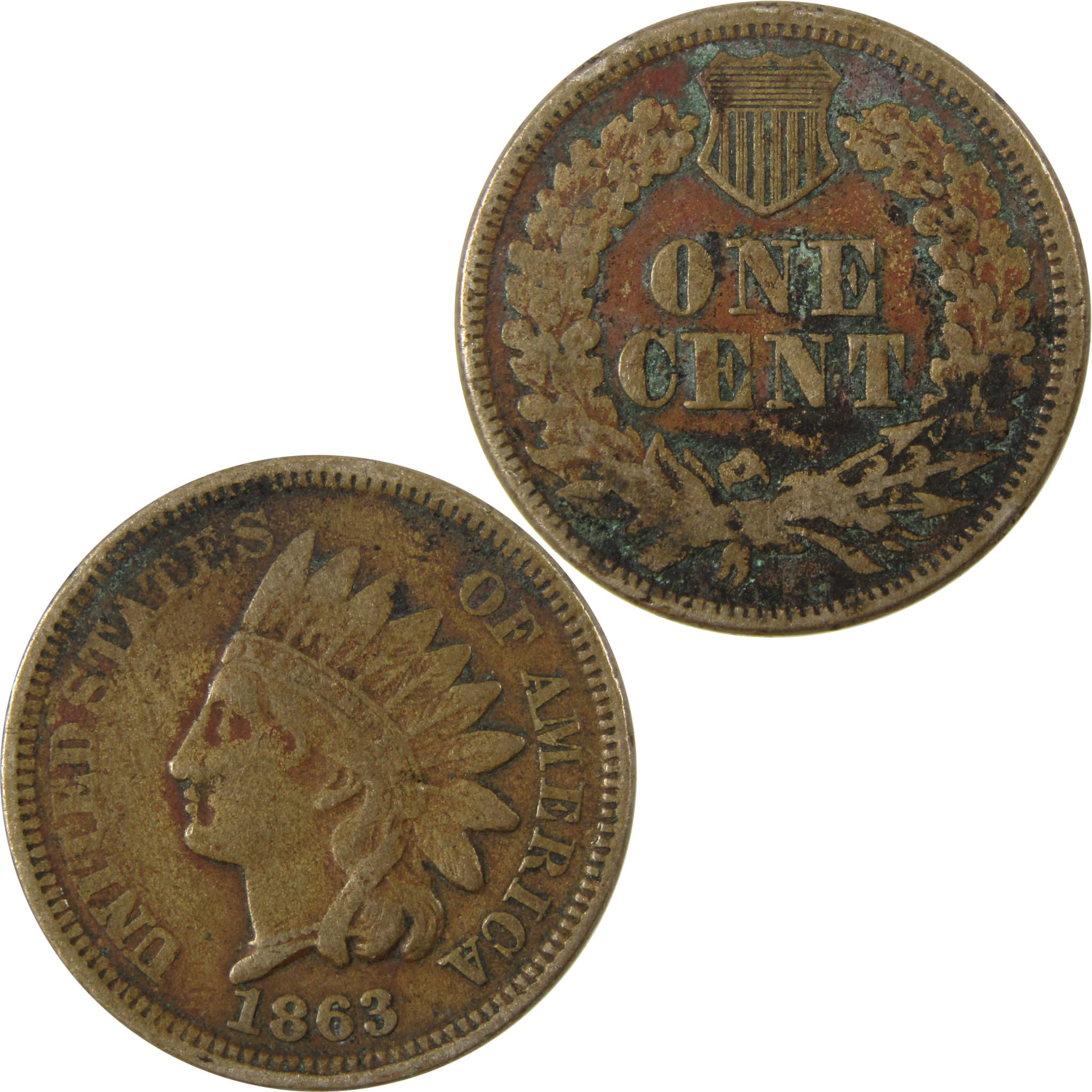 1863 Indian Head Cent F Fine Details Penny 1c Coin SKU:CP1197