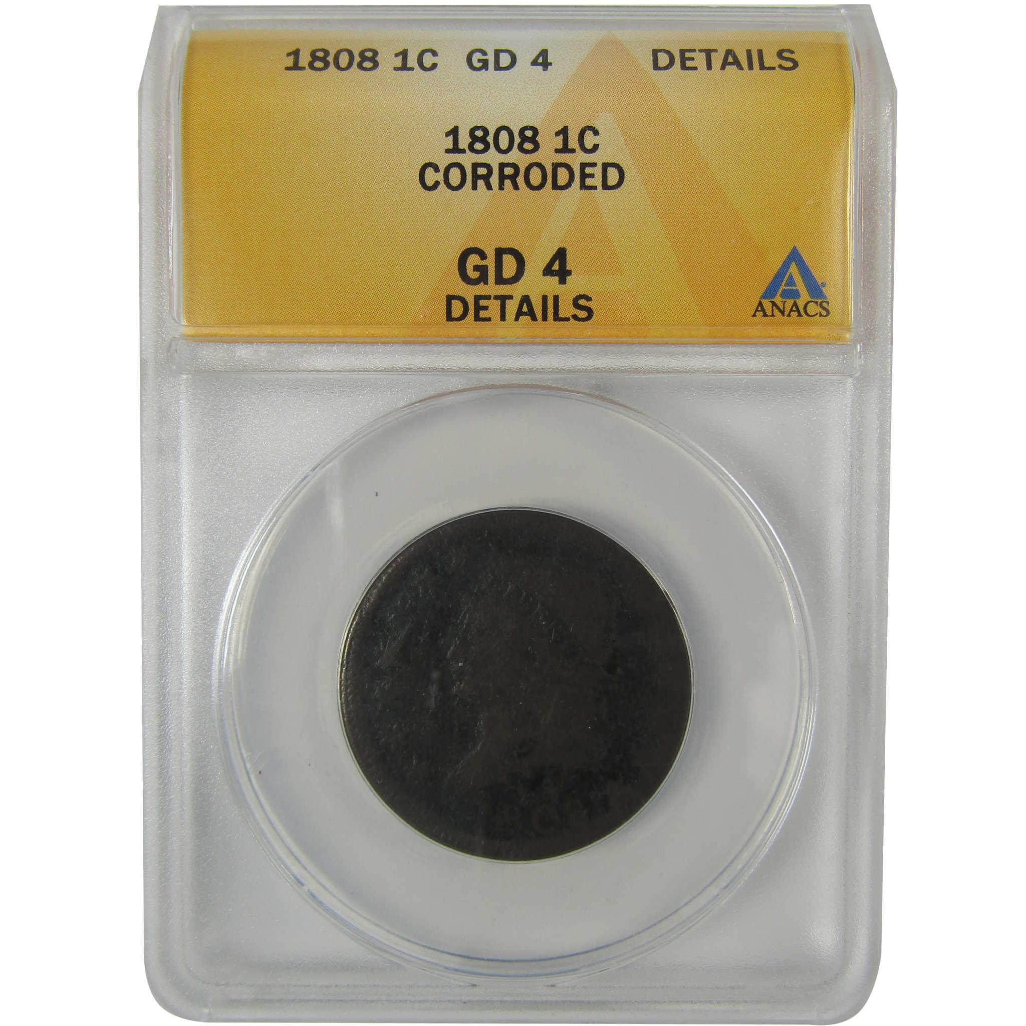 1808 Classic Head Large Cent G 4 Details ANACS Copper Penny SKU:CP41