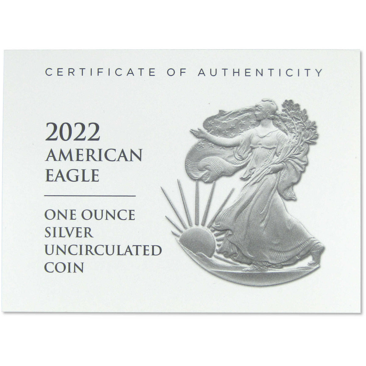 2022 W American Silver Eagle Uncirculated Burnished $1 Coin OGP COA
