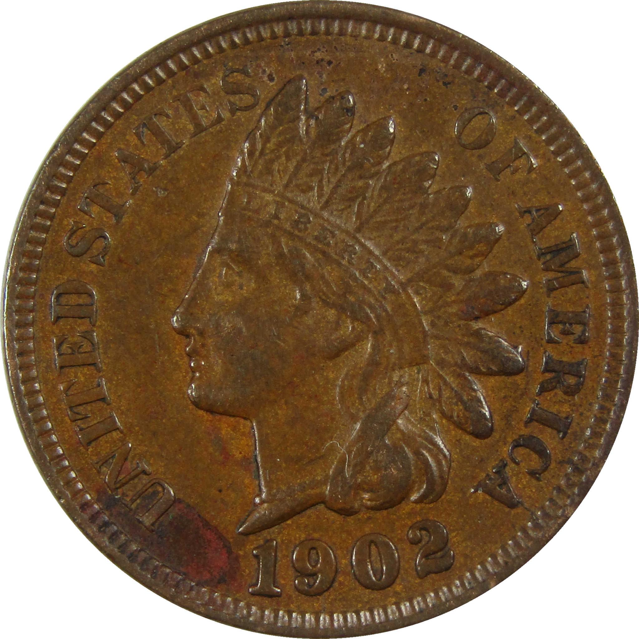 1902 Indian Head Cent AU About Uncirculated Details Penny SKU:I27029