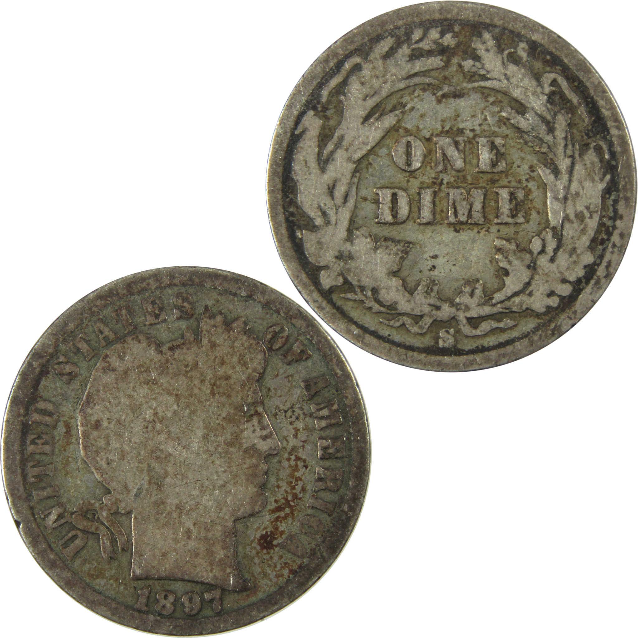 1897 S Barber Silver Dime AG About Good 10c Coin Collectible SKU:CP688