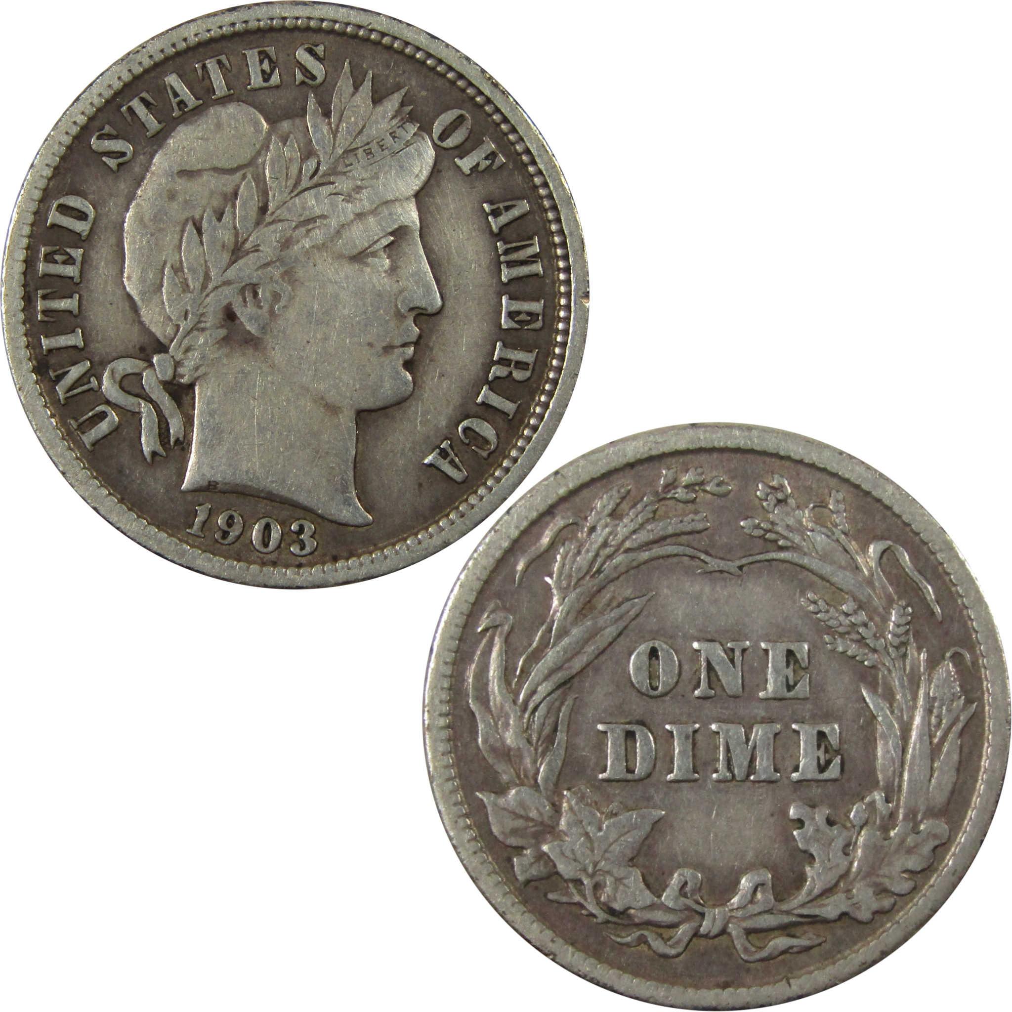 1903 Barber Silver Dime VF Very Fine Details 10c Coin SKU:CP1351