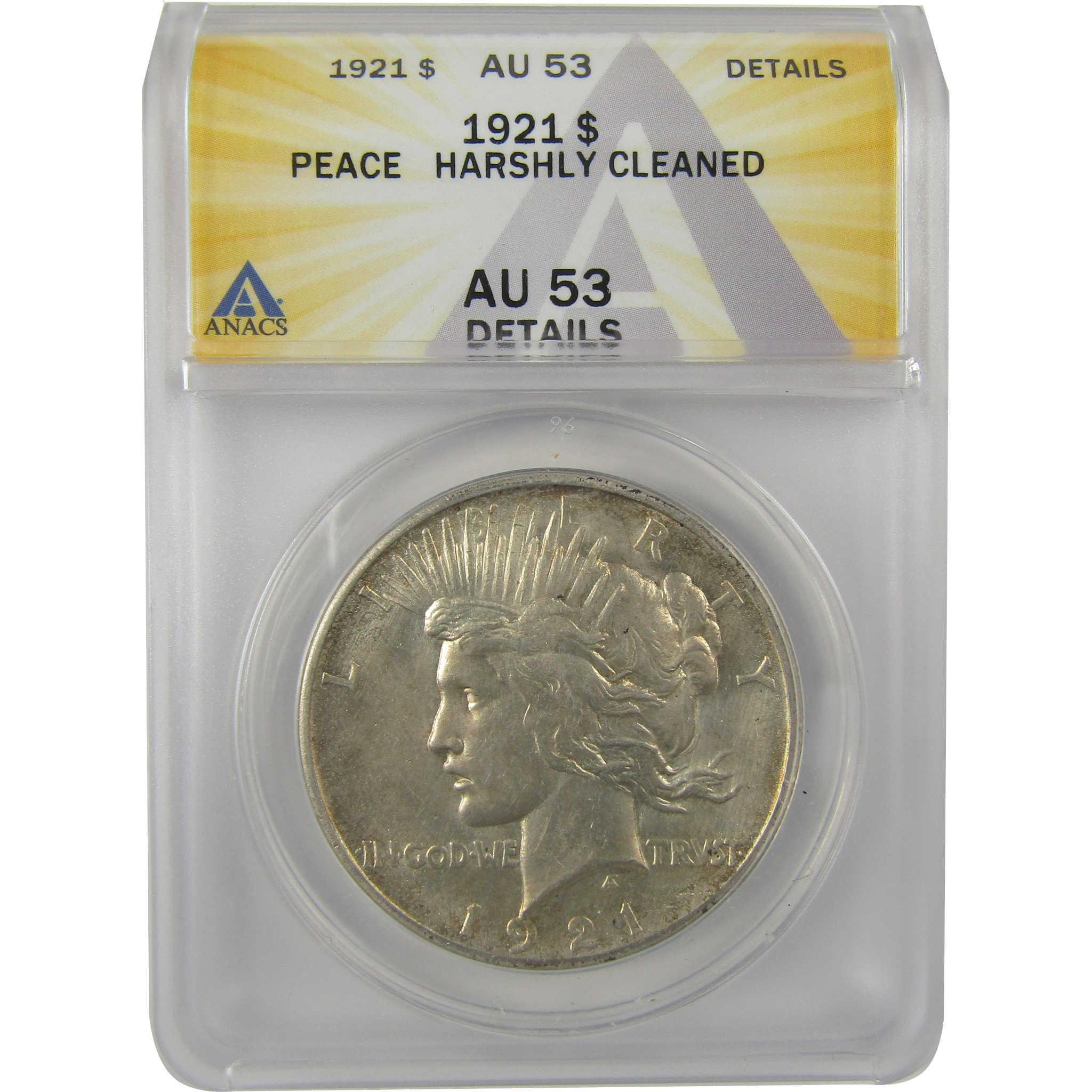 1921 High Relief Peace Dollar AU 53 Details ANACS Silver SKU:I21386