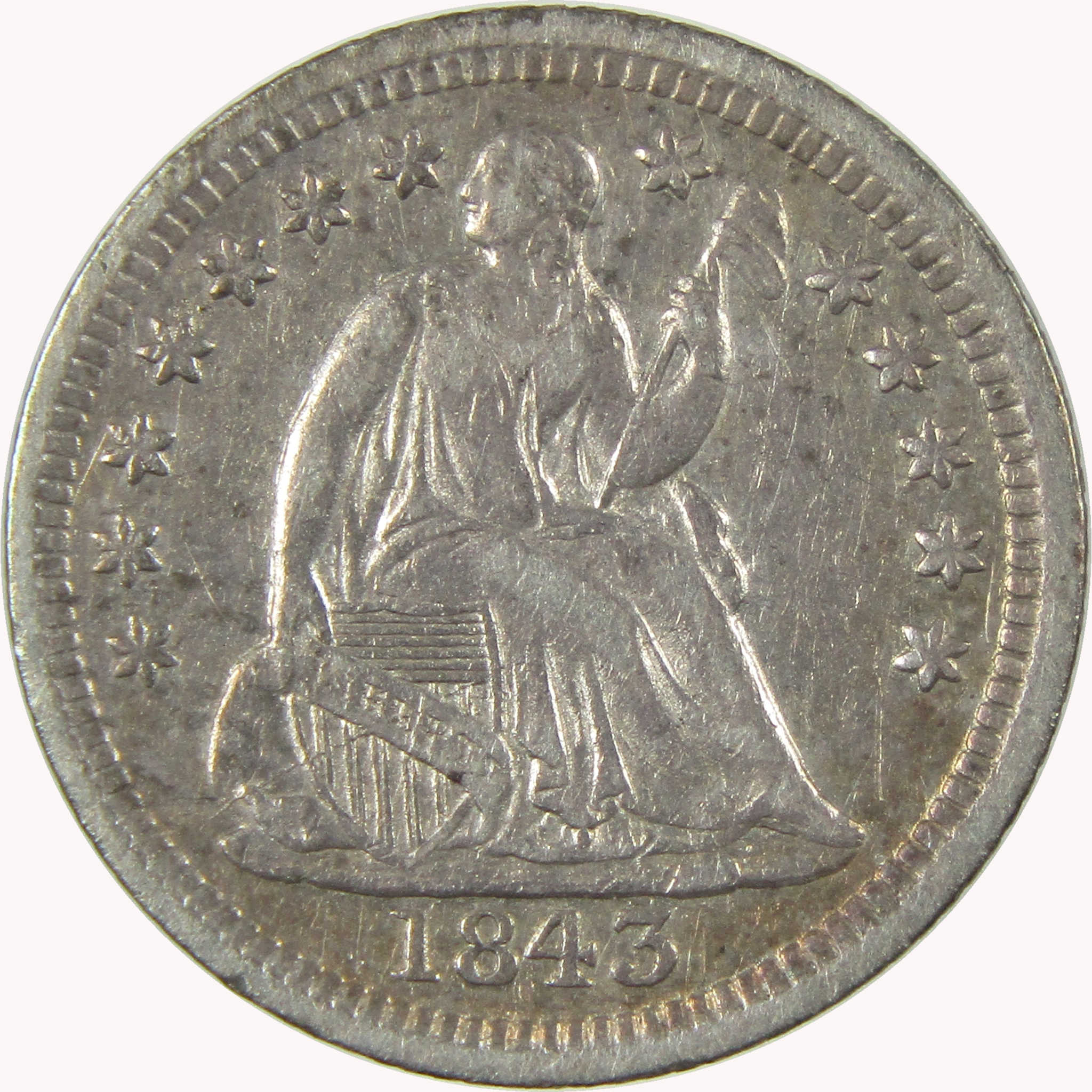 1843 Seated Liberty Silver Half Dime VF Very Fine 5c Coin Collectible