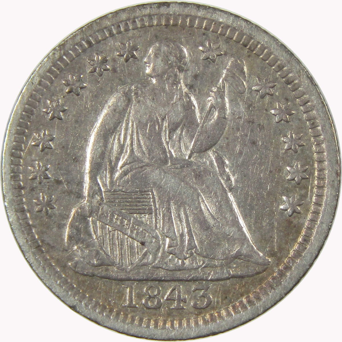 1843 Seated Liberty Silver Half Dime VF Very Fine 5c Coin Collectible