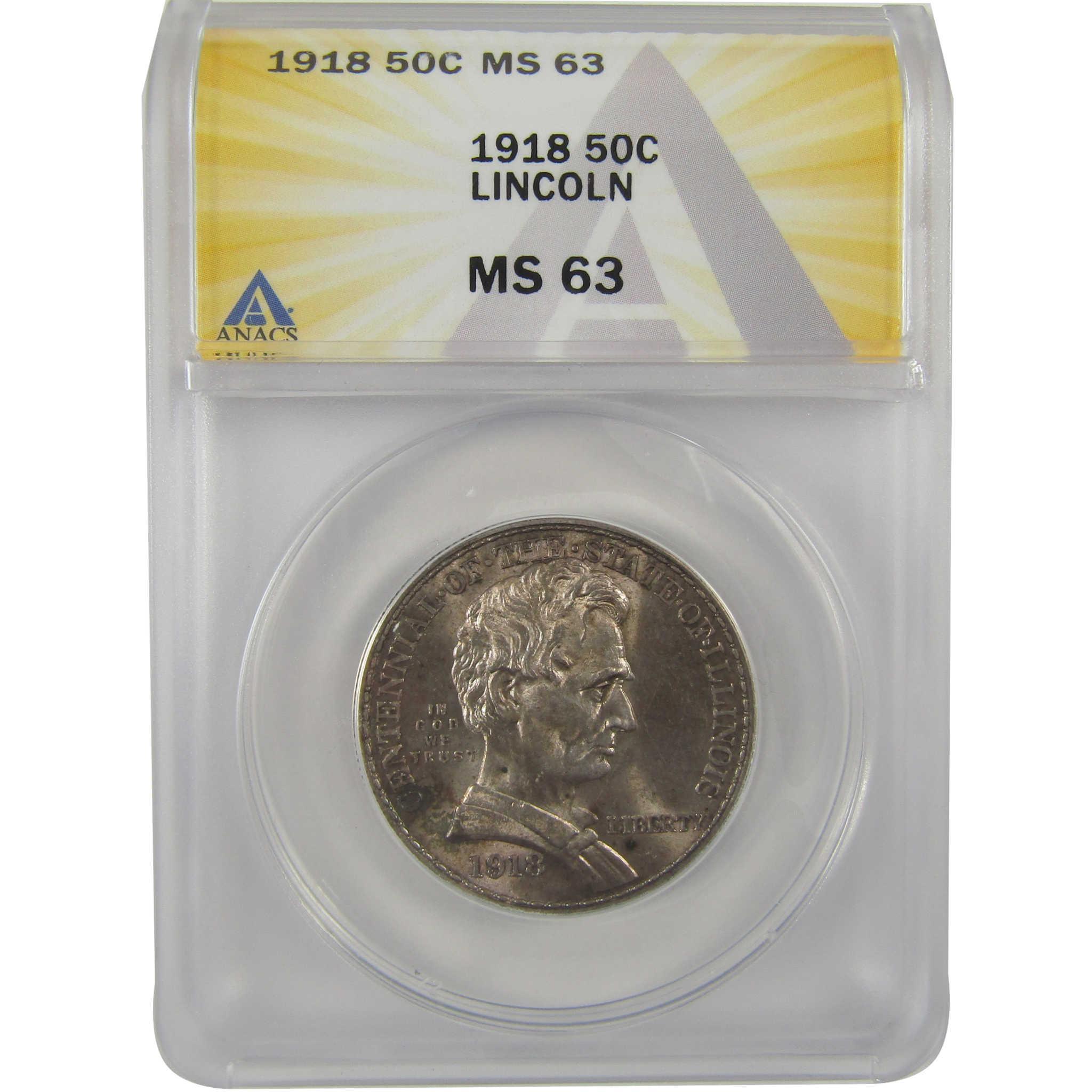 Lincoln Illinois Commemorative 50C 1918 MS 63 ANACS Silver SKU:CPC0821