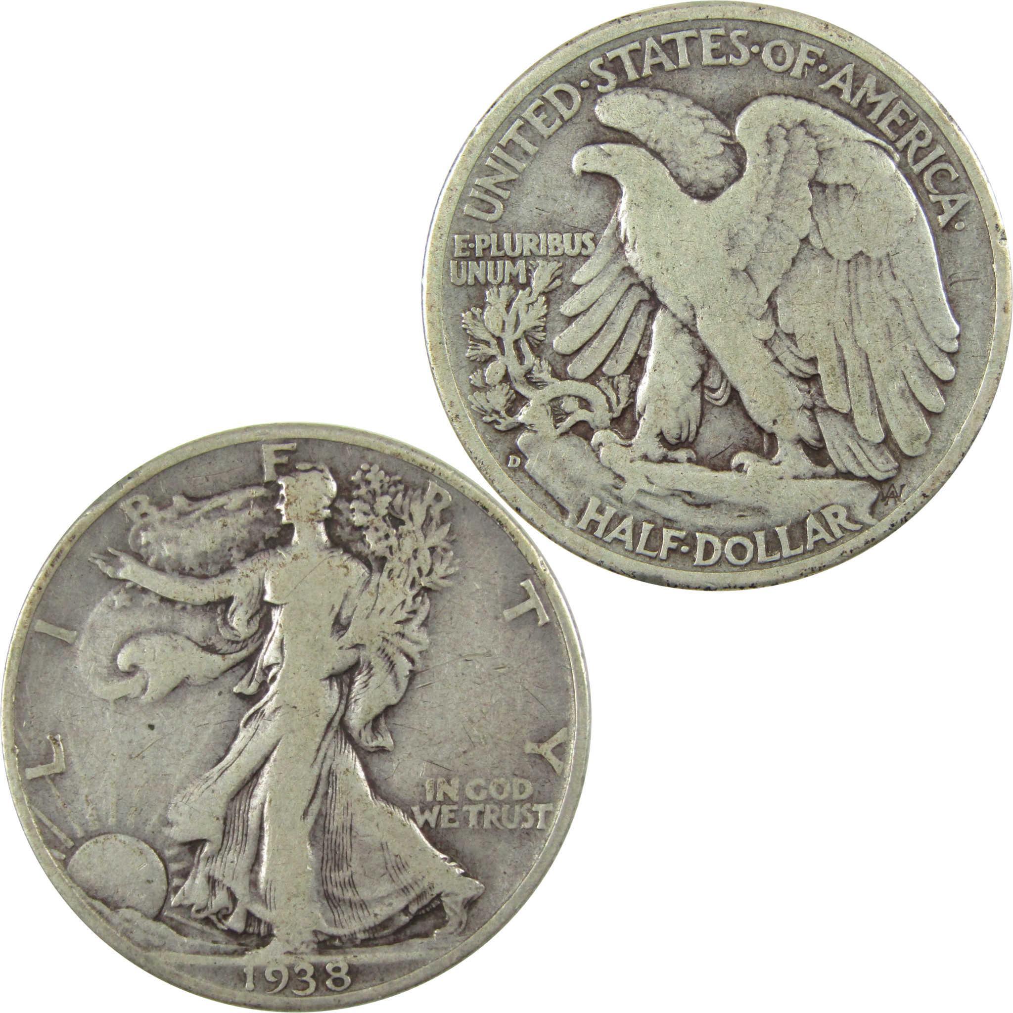 1938 D Liberty Walking Silver Half Dollar VG Very Good SKU:I24637