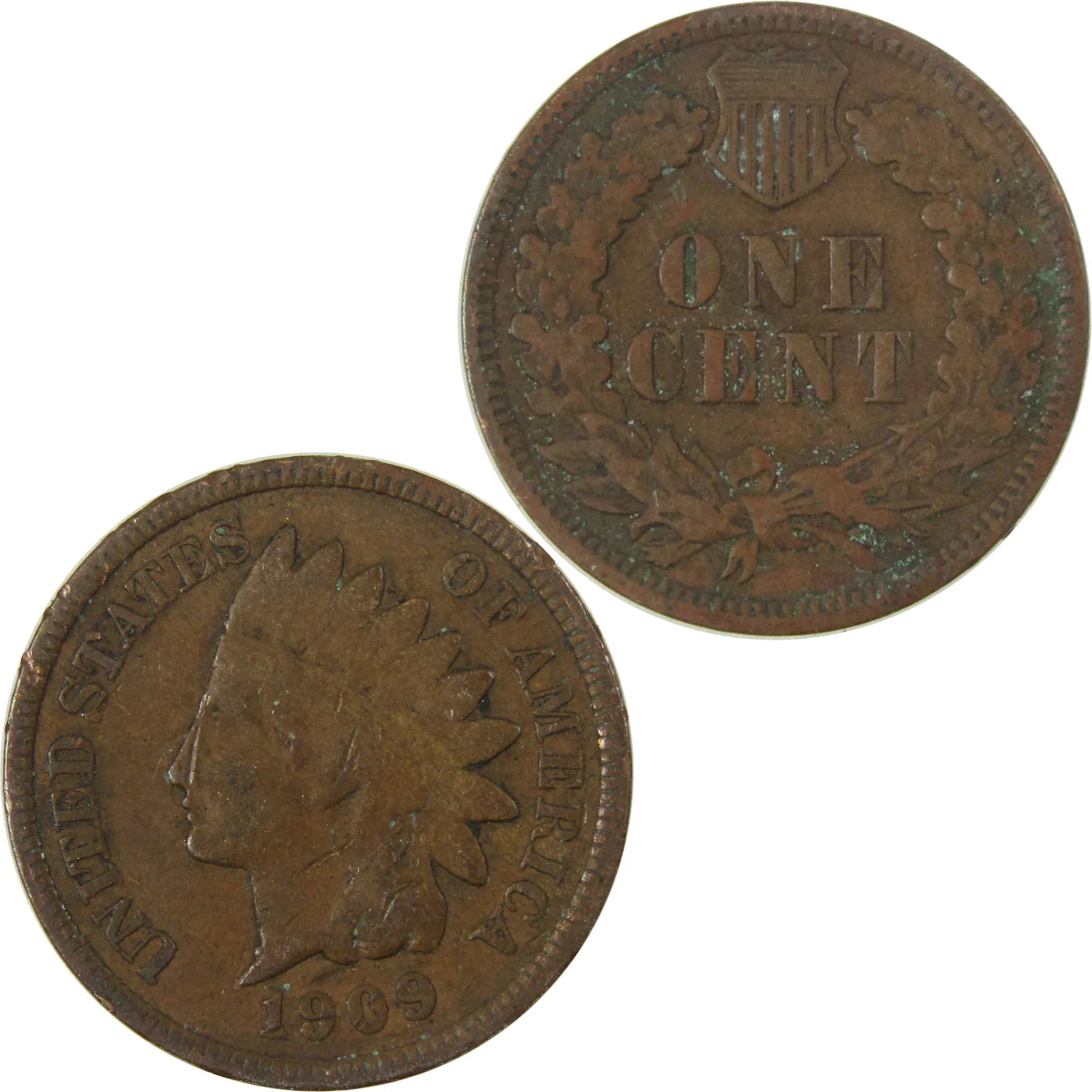 1909 Indian Head Cent F Fine Details Penny 1c Coin SKU:I27000