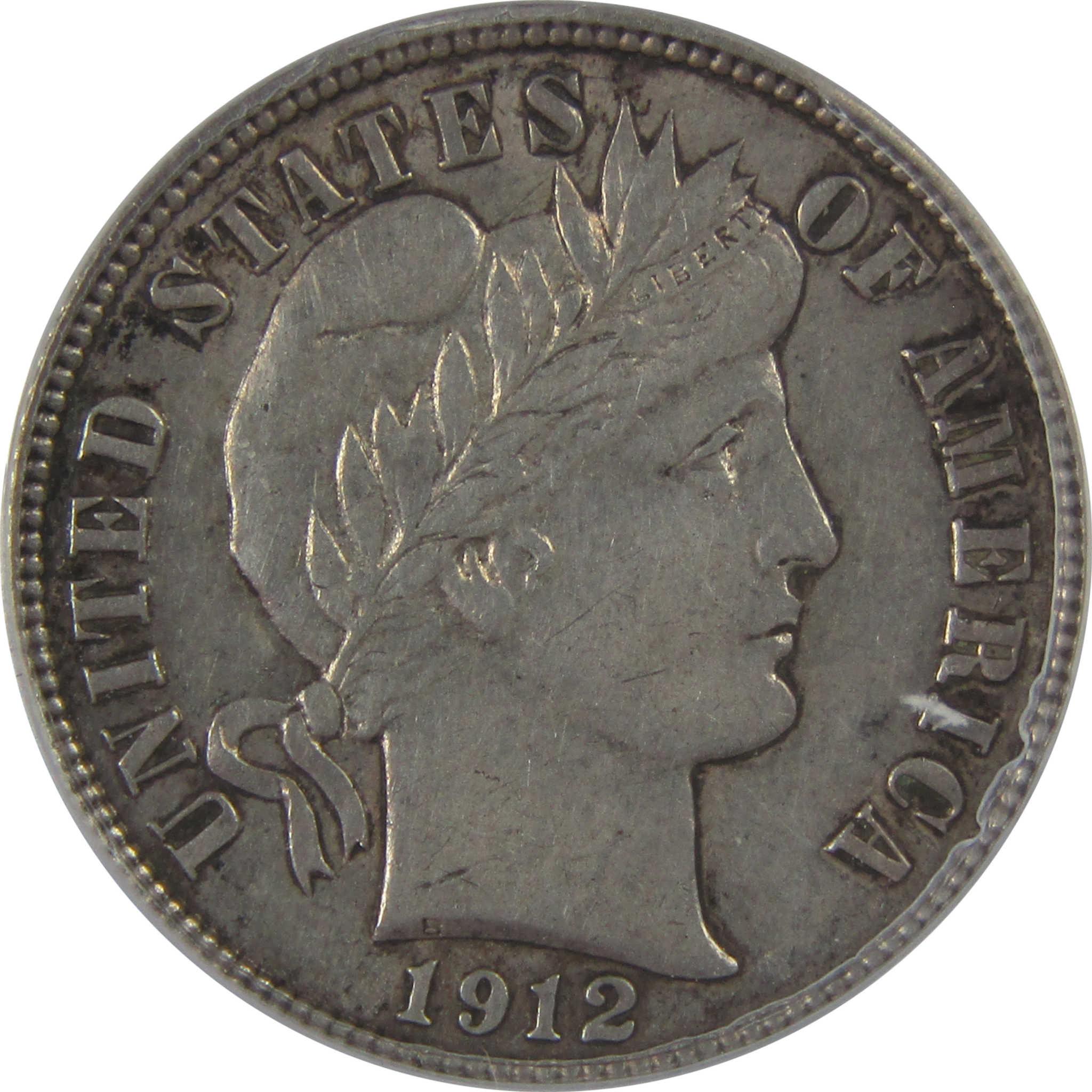1912 D Barber Dime AU 58 Details ANACS Silver 10c Coin SKU:CPC1201