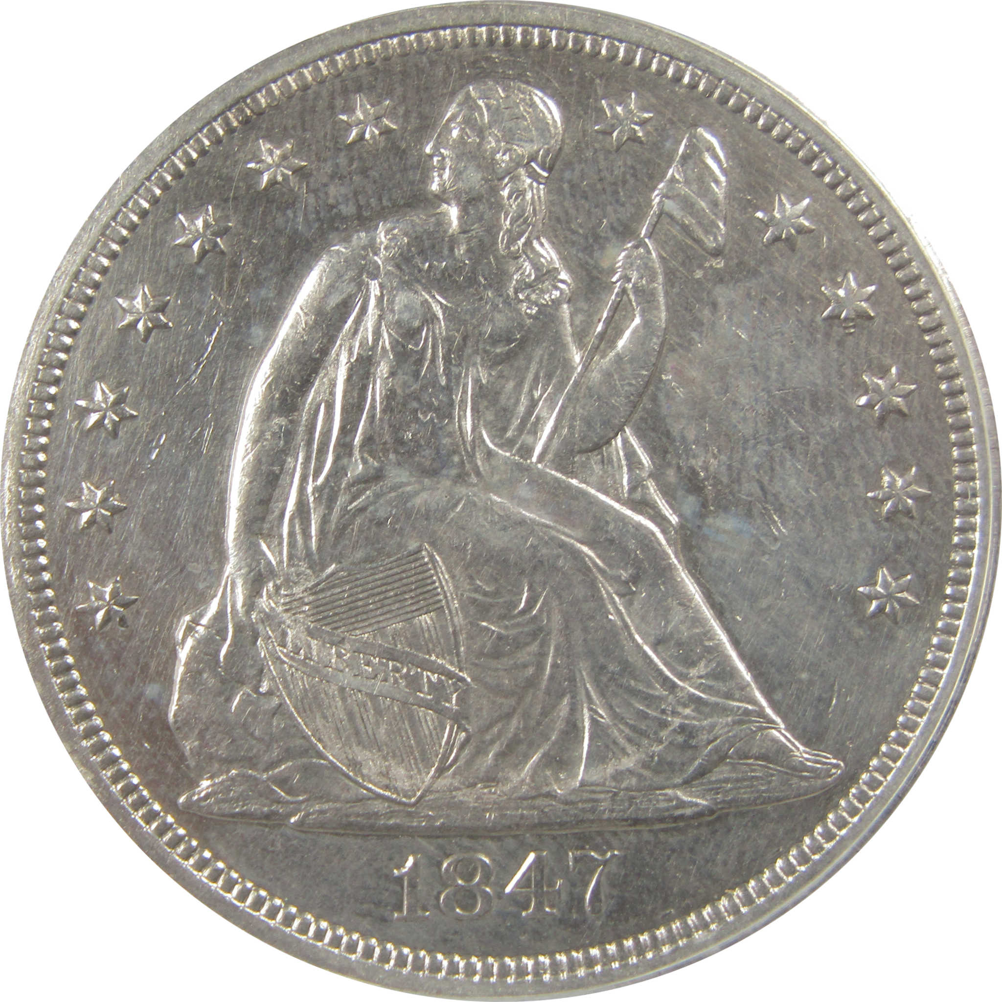 1847 Seated Liberty Dollar AU 55 Details ANACS Silver SKU:I22347