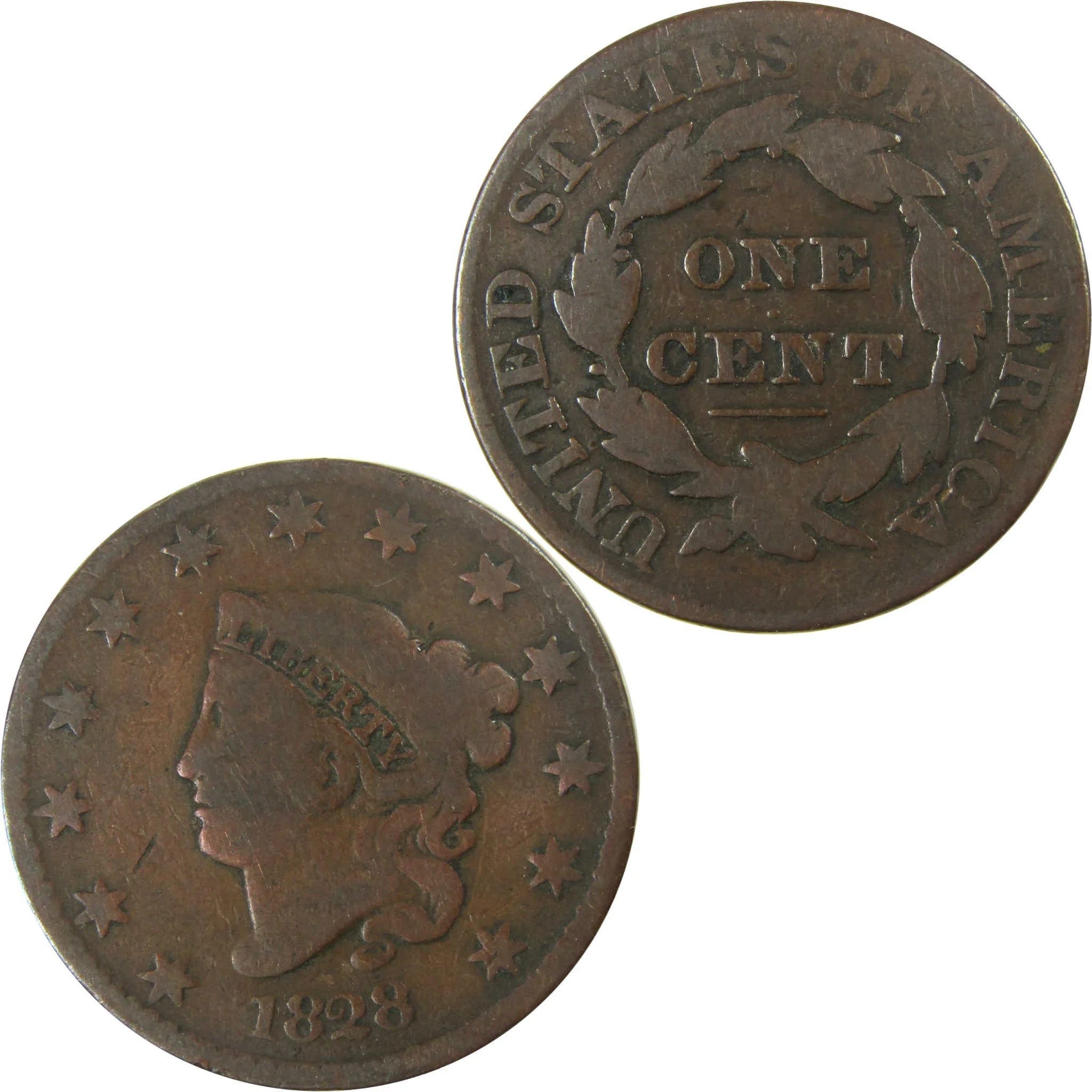 1828 Large Narrow Date Coronet Head Copper Lg 1c VG Details SKU:I27849