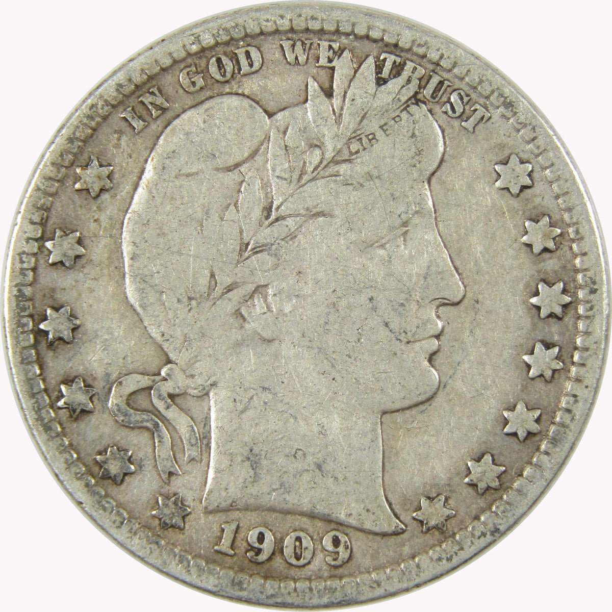 1909 D Barber Silver Quarter F Fine 25c Coin Collectible