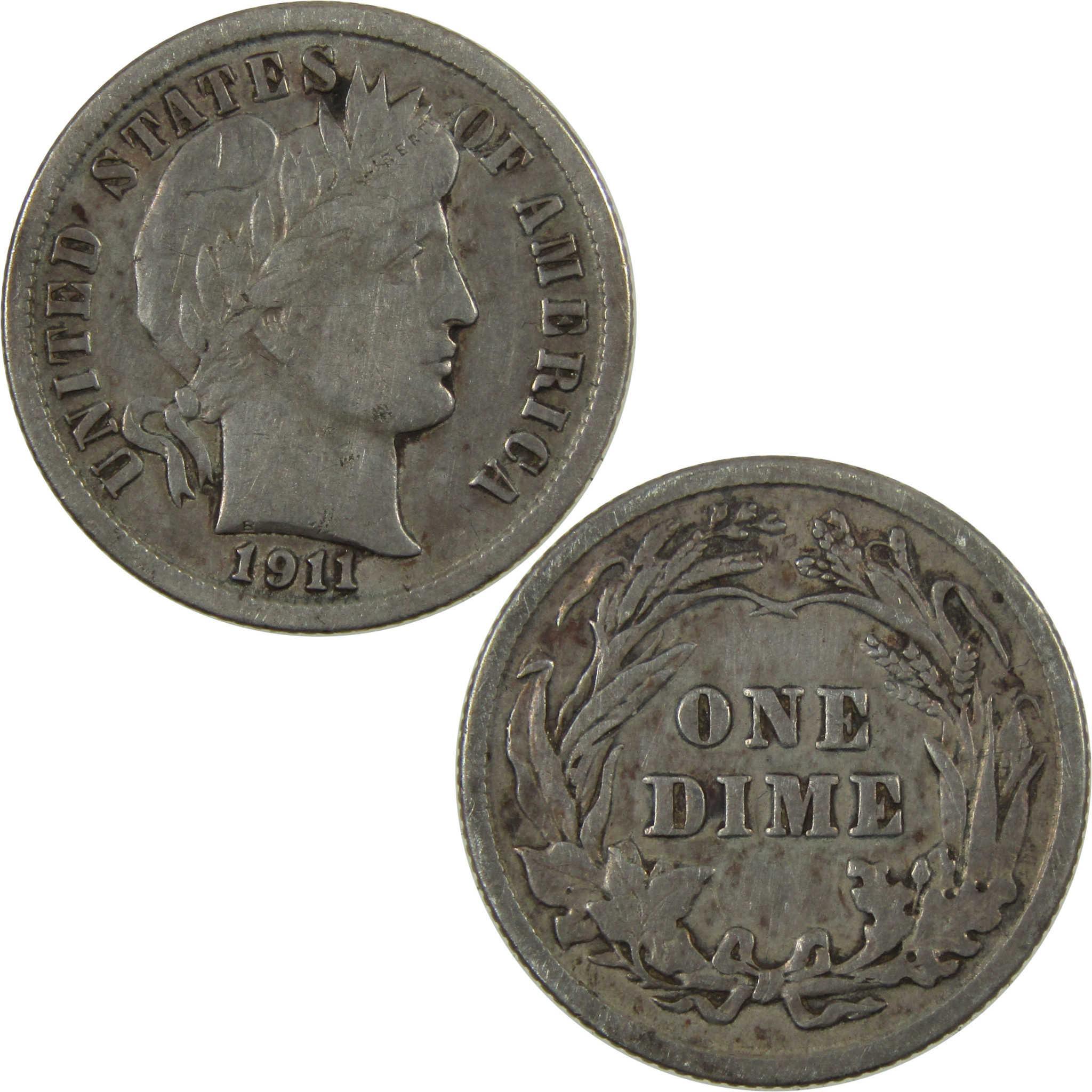 1911 Barber Silver Dime VF Very Fine 10c Coin Collectible SKU:CP1341