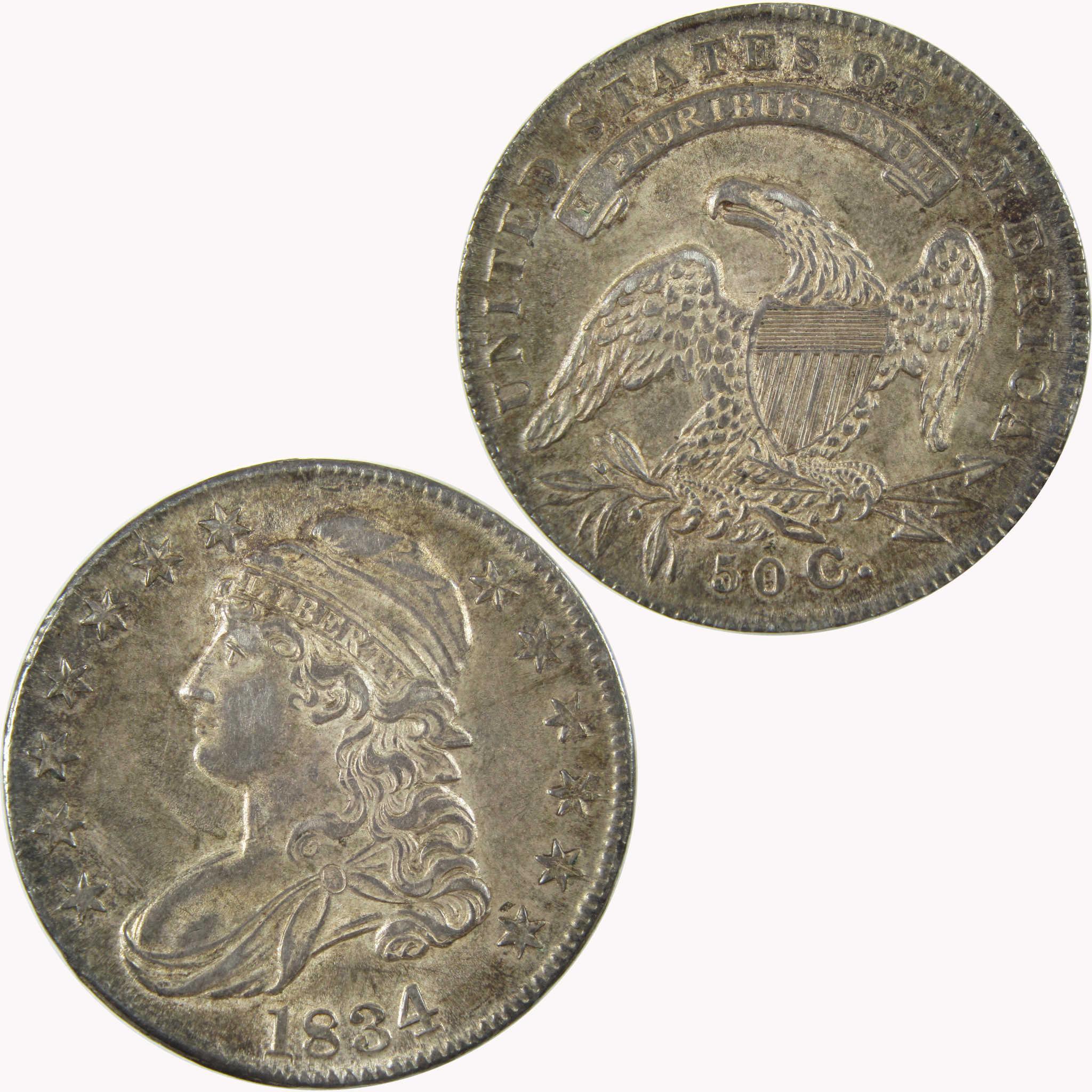 1834 Large Date and Letters Capped Bust Silver Half Dollar Choice AU