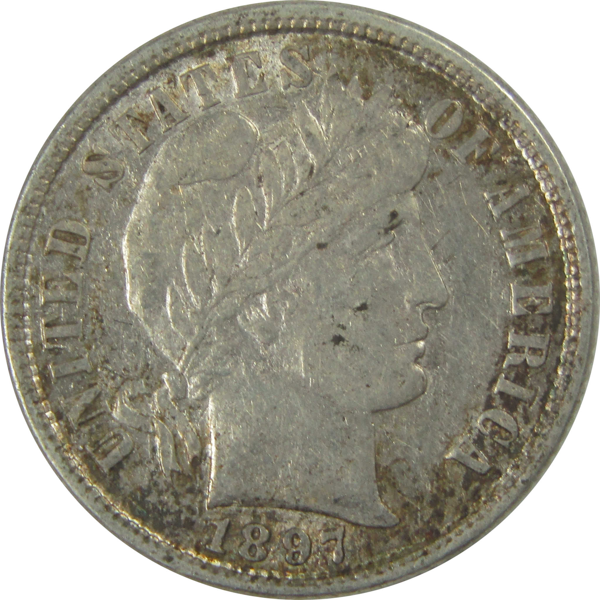 1897 Barber Dime AU About Uncirculated Silver 10c Coin SKU:I20657