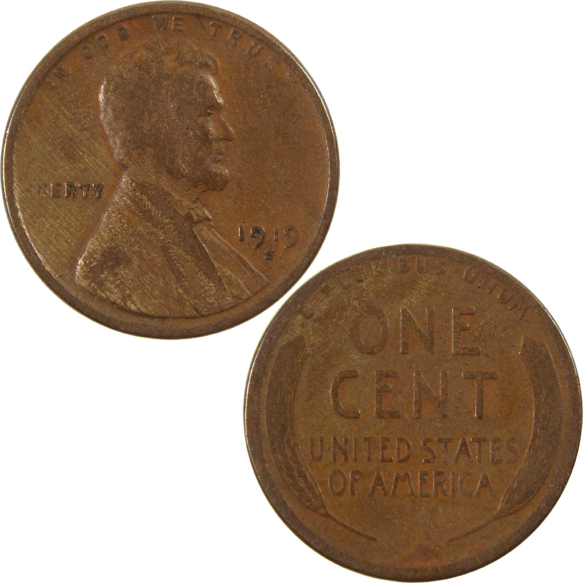 1919 S Lincoln Wheat Cent G Good Penny 1c Coin
