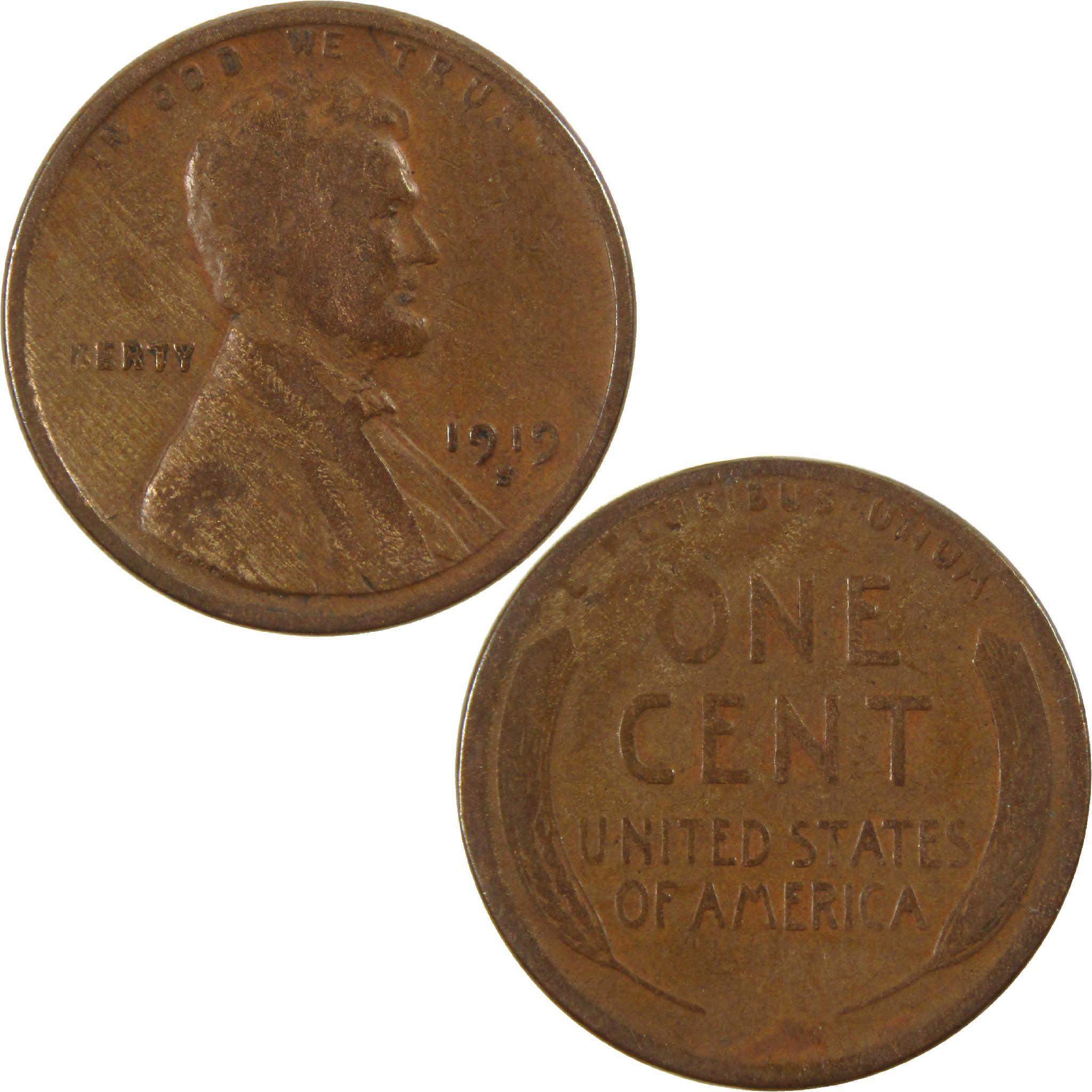 1919 S Lincoln Wheat Cent G Good Penny 1c Coin