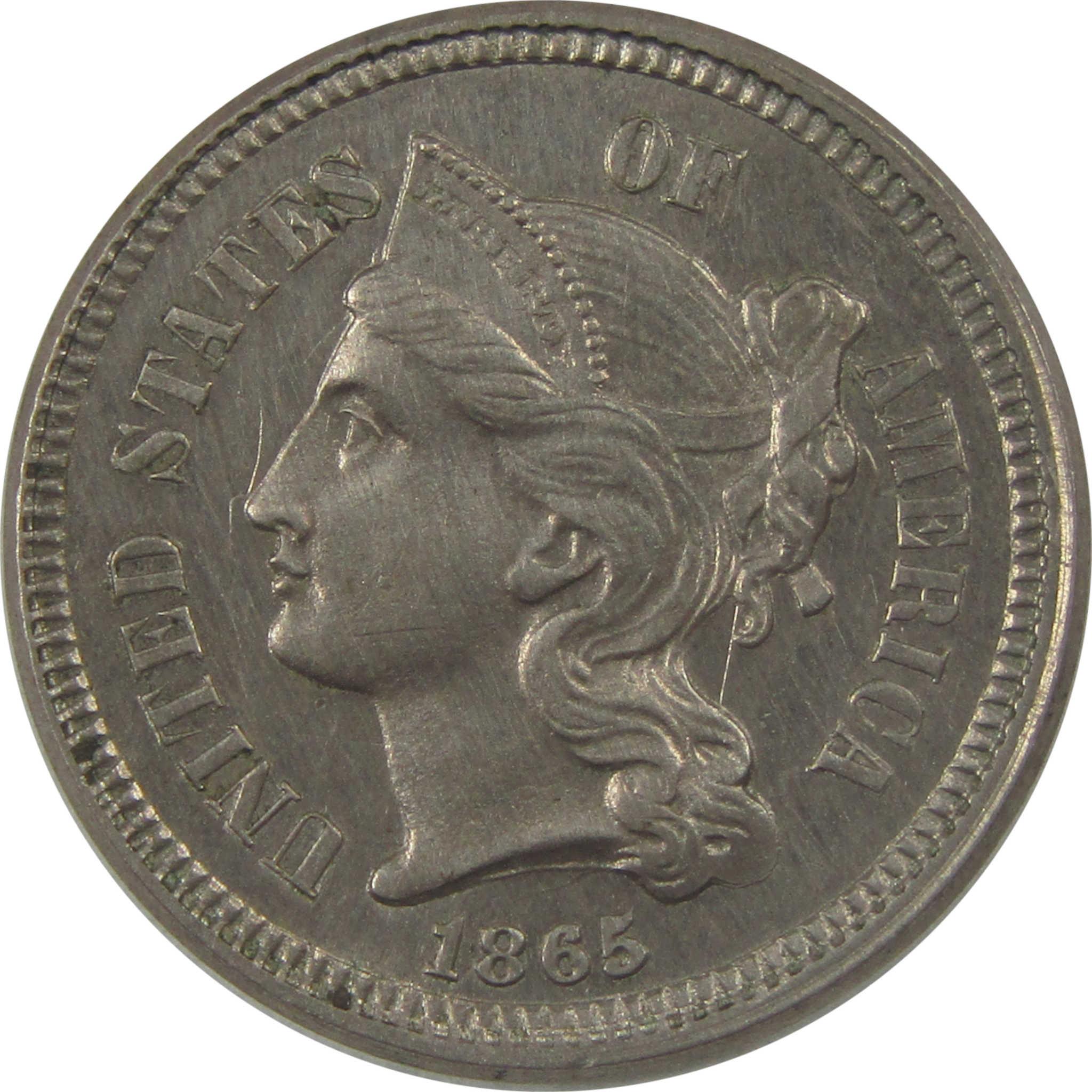1865 Nickel Three Cent Piece AU About Uncirculated Details SKU:I24683