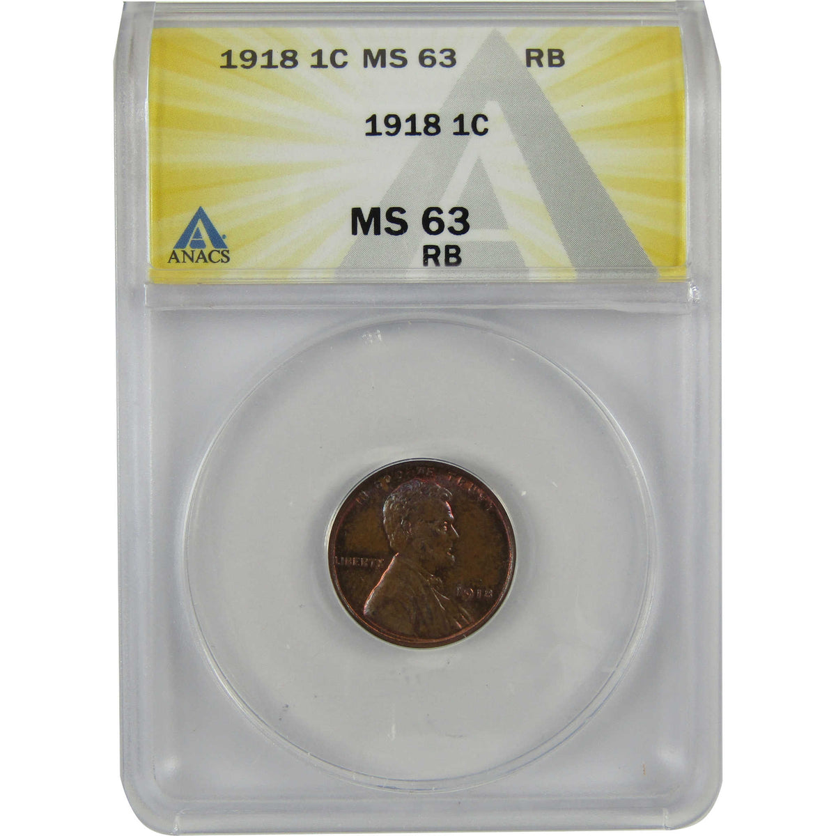 1918 Lincoln Wheat Cent MS 63 RB ANACS Penny 1c Coin SKU:I28752