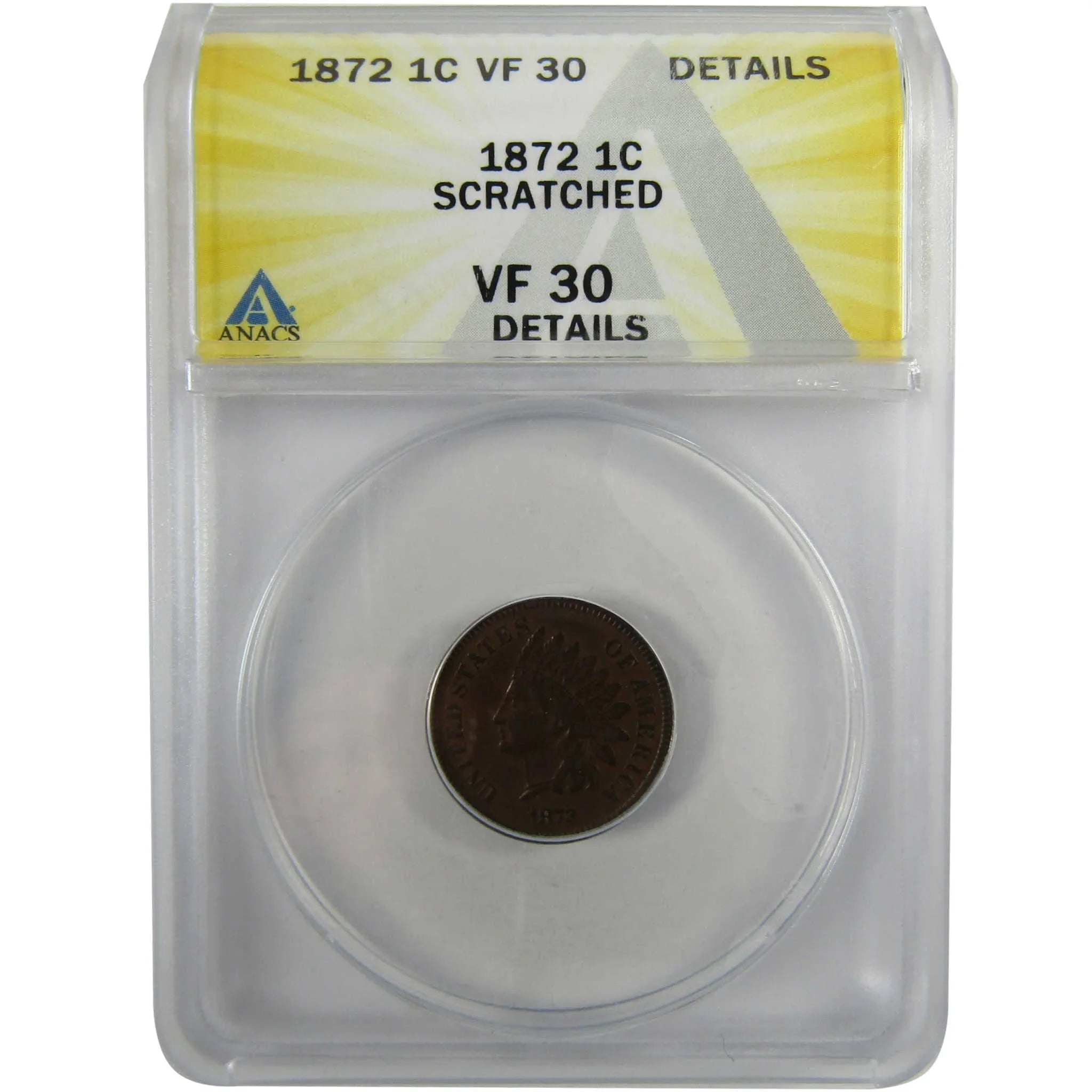 1872 Indian Head Cent VF 30 Details ANACS Penny 1c Coin SKU:I28033
