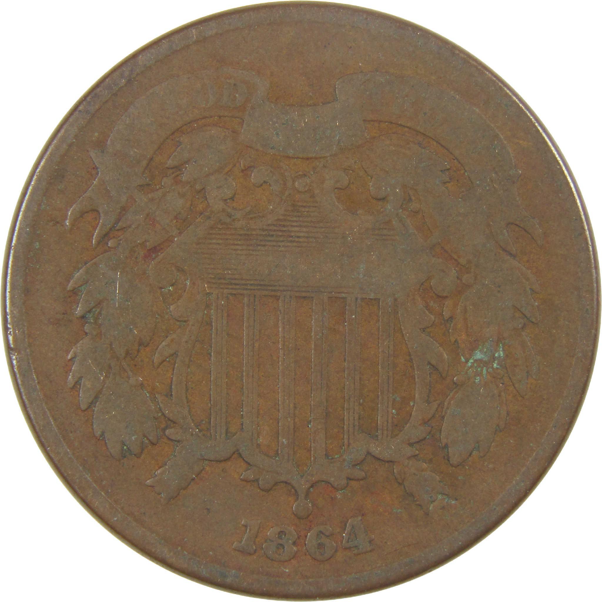 1864 Large Motto Two Cent Piece G Good 2c Coin