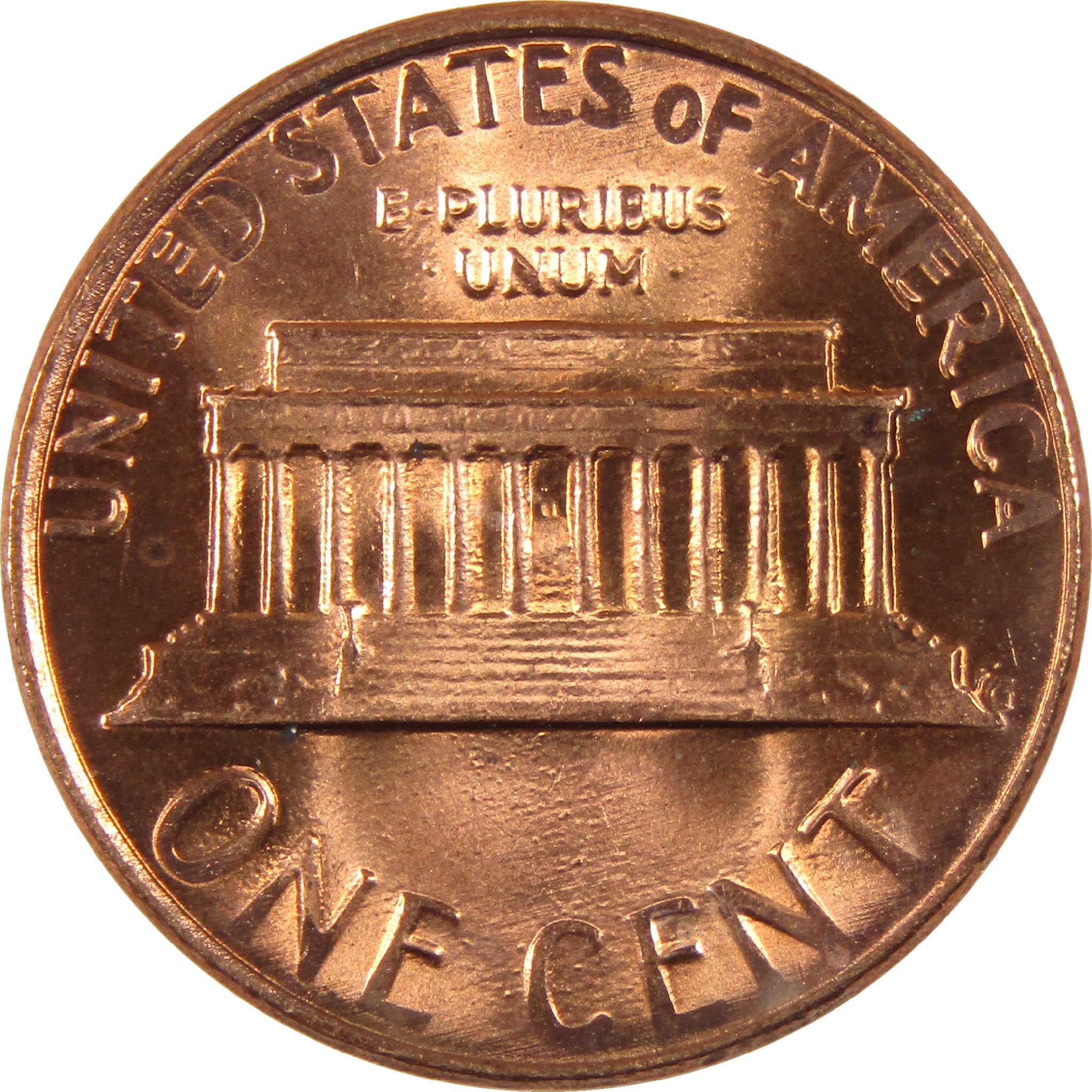 Reverse of a US Lincoln Memorial penny collectible coin, copper, one cent denomination