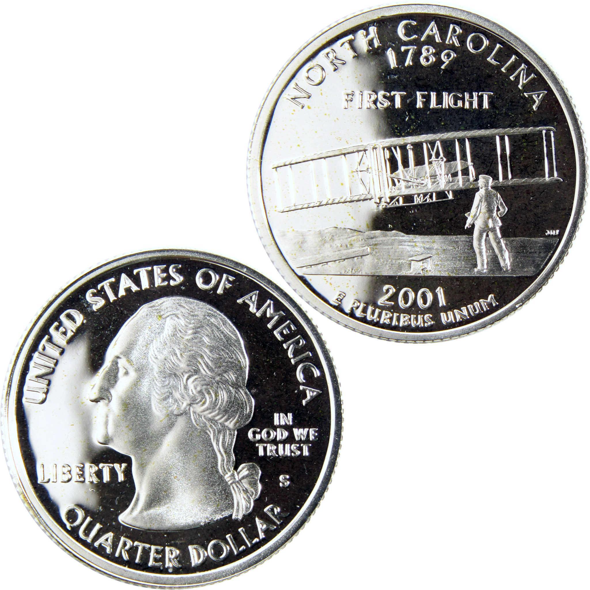 2001 North Carolina state quarter featuring Wright brothers first flight design