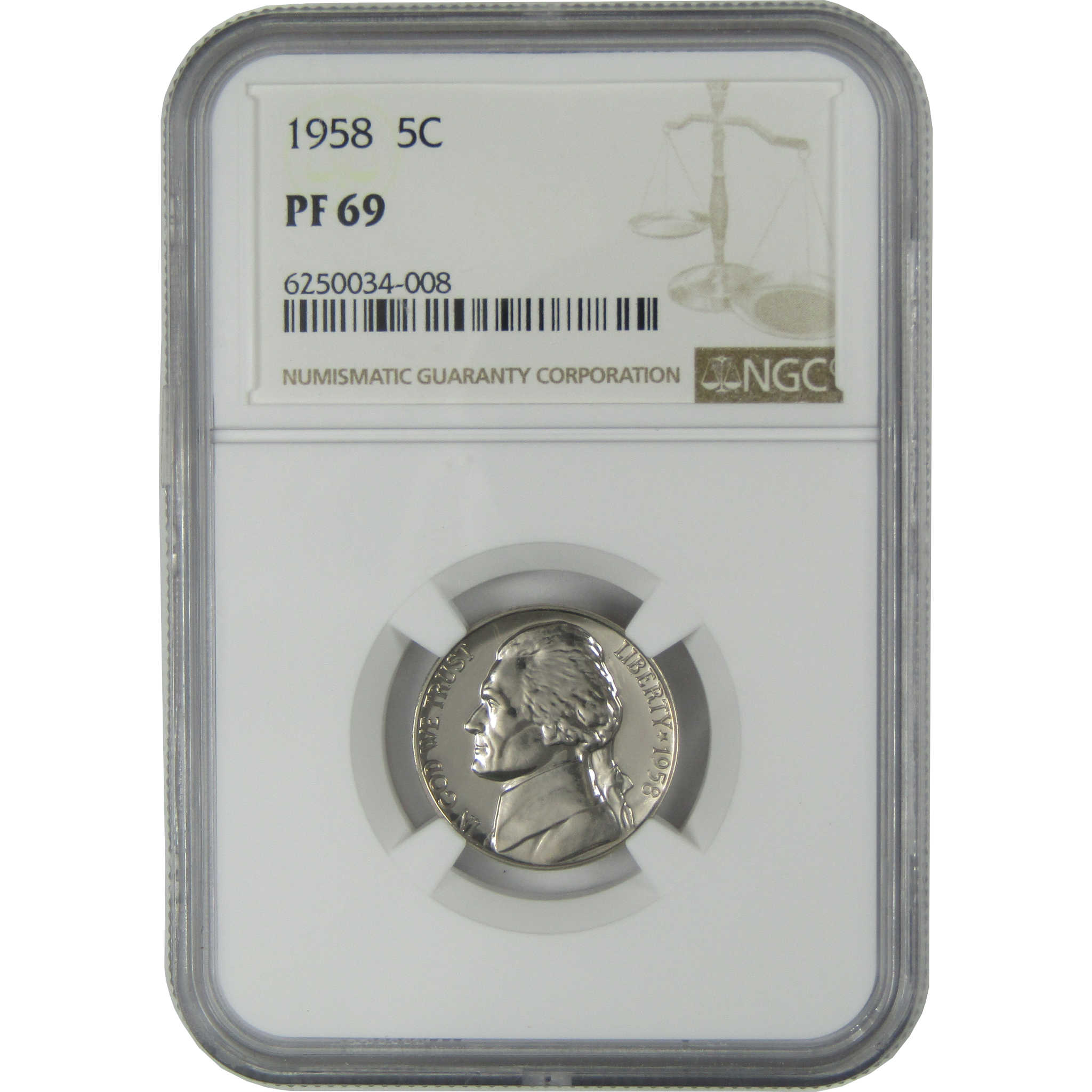 1958 Jefferson Nickel PF 69 NGC Proof 5c Coin Collectible SKU:I27319