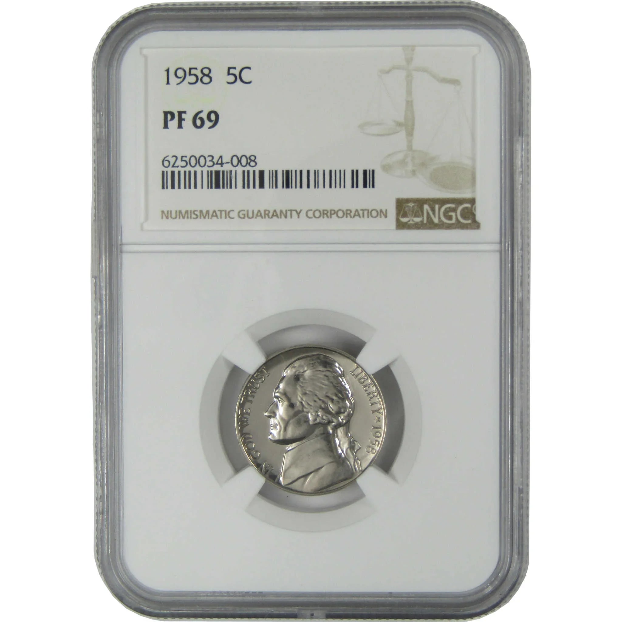 1958 Jefferson Nickel PF 69 NGC Proof 5c Coin Collectible SKU:I27319