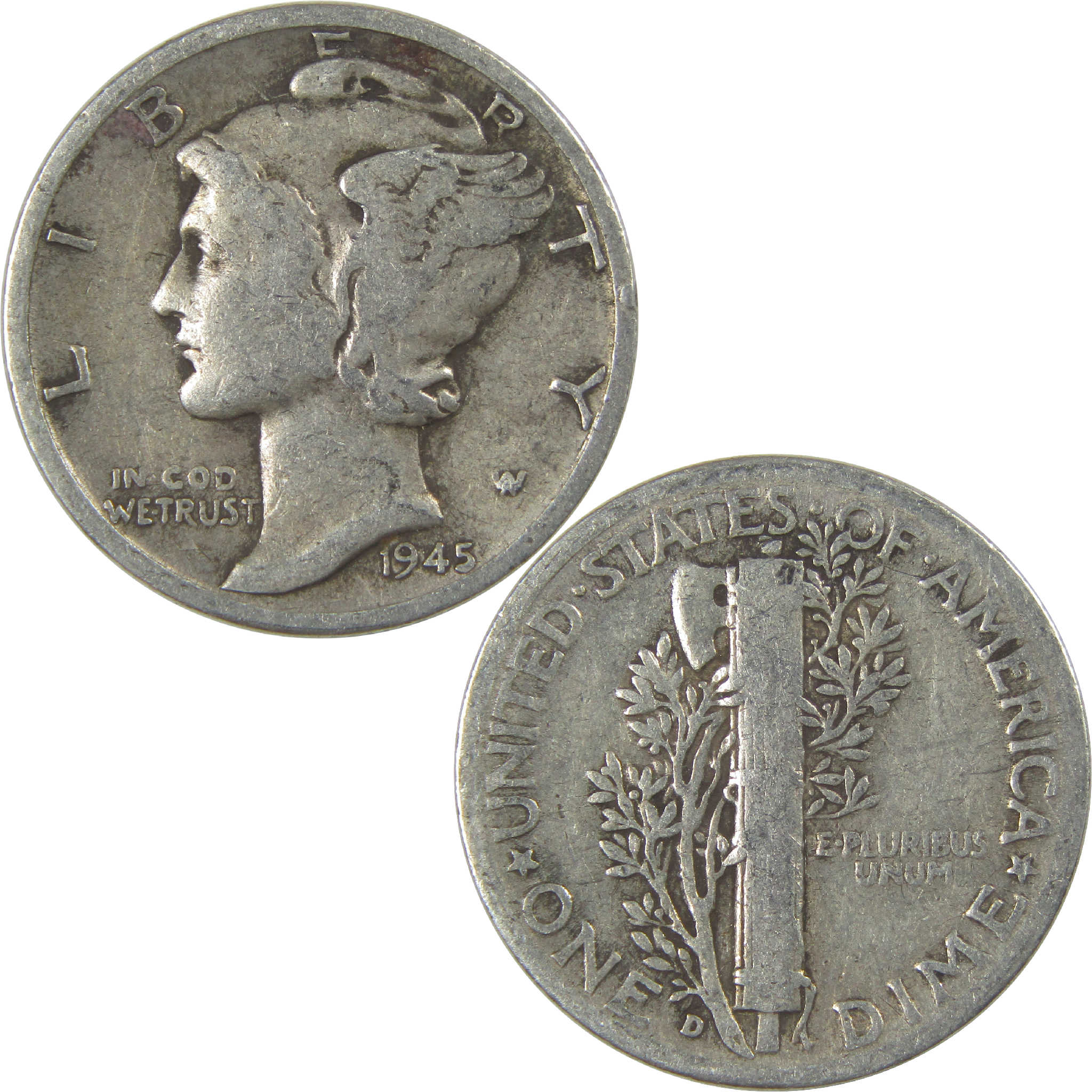 1945 D Mercury Dime Circulated Silver 10c Coin Collectible