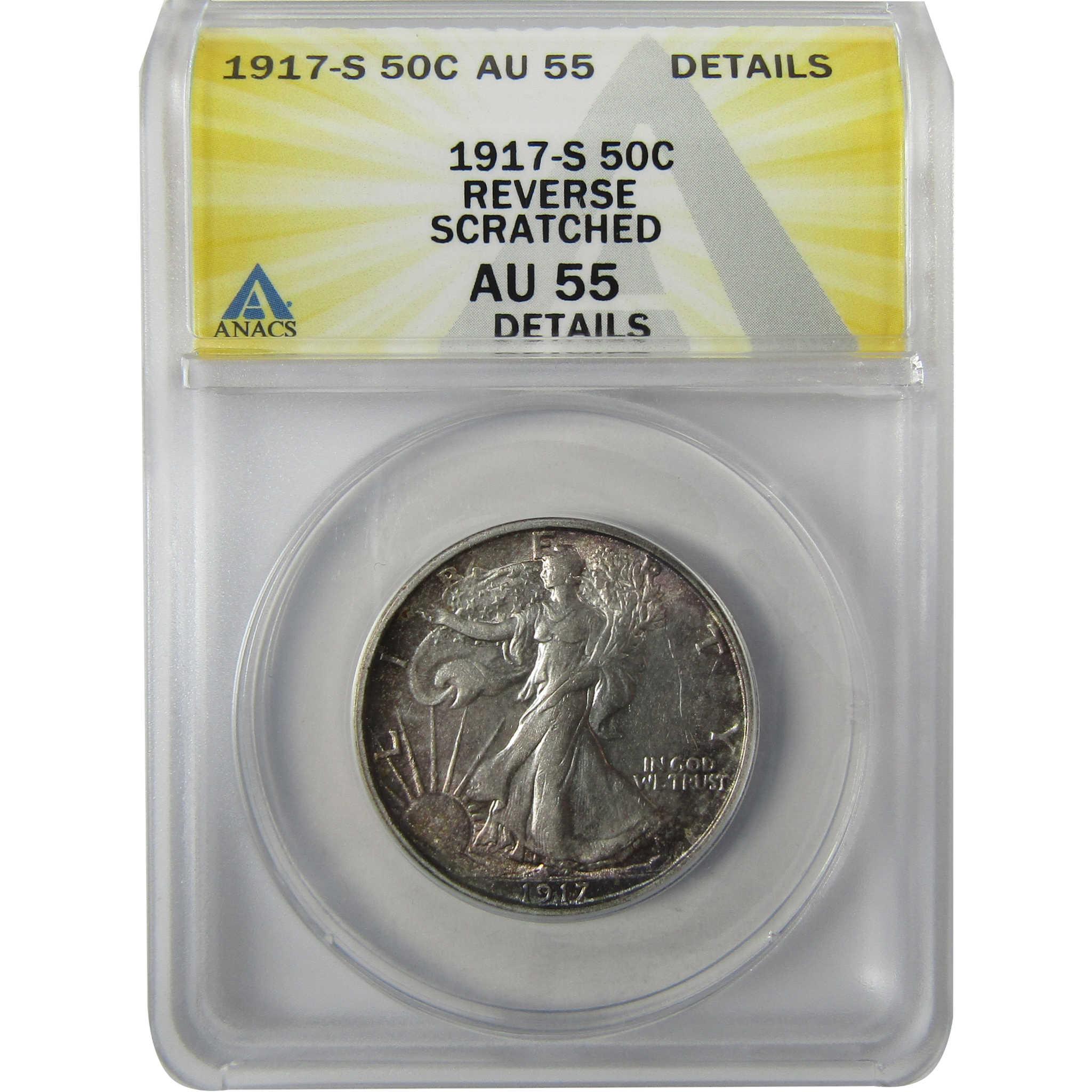 1917 S Reverse Liberty Walking 50c AU 55 Details ANACS SKU:I27998