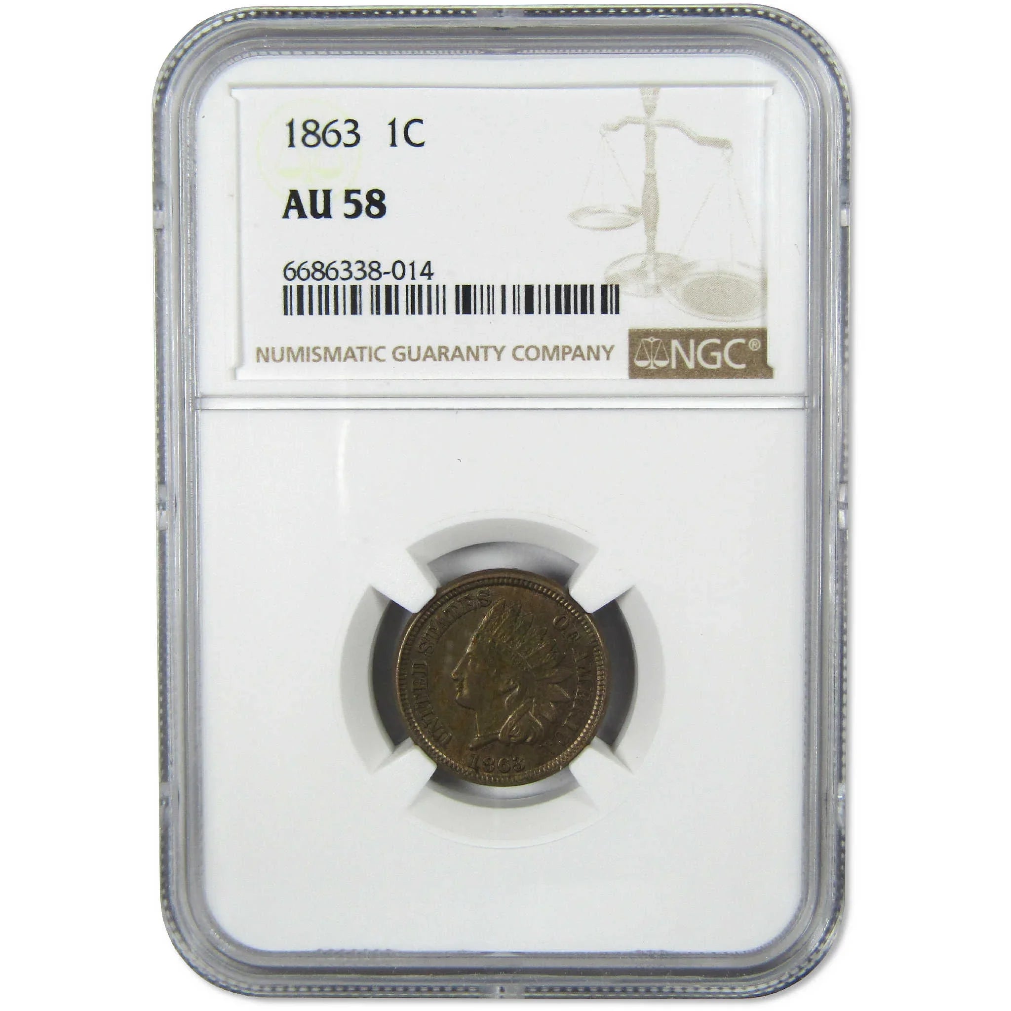 1863 Indian Head Cent AU 58 NGC Penny 1c Coin Collectible