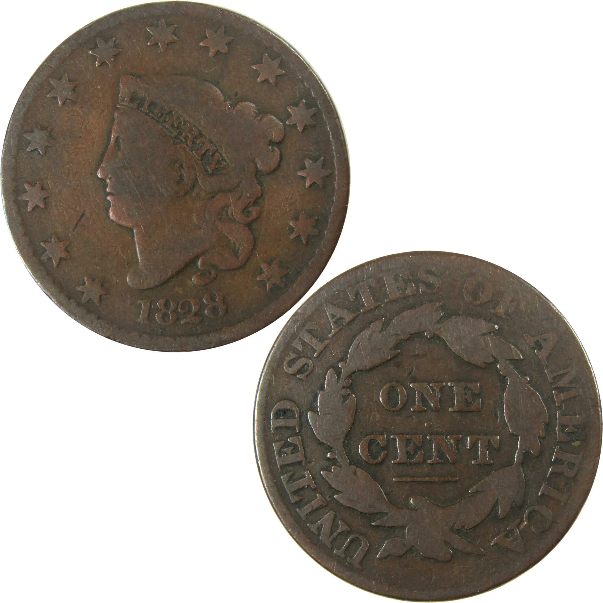 1828 Large Narrow Date Coronet Head Copper Lg 1c VG Details SKU:I27849