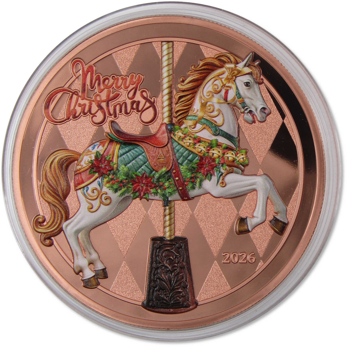 2026 Cameroon 5 oz Copper Merry Christmas Carousel Horse BU