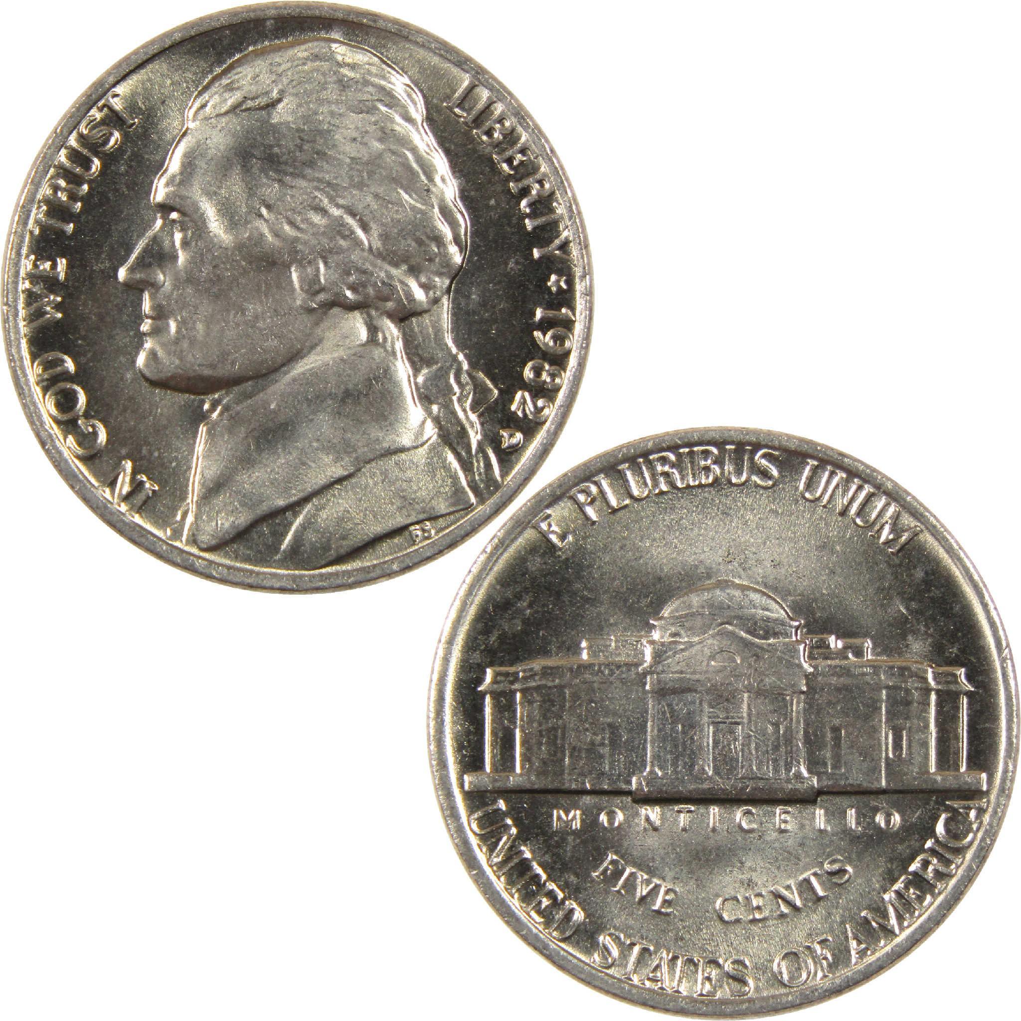 1982 Jefferson nickel coin obverse and reverse, collectible US five cent coin