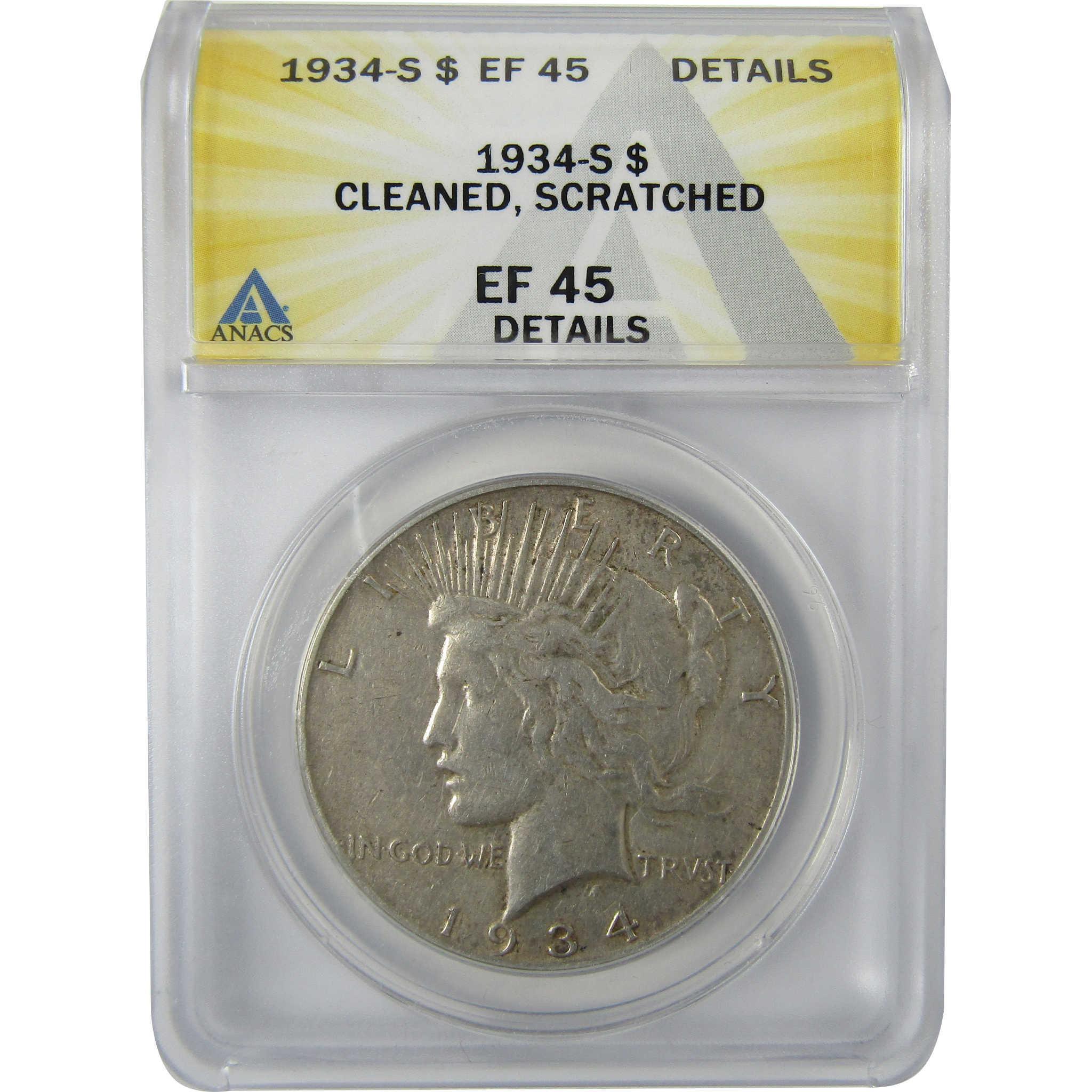 1934 S Peace Silver Dollar EF 45 Details ANACS $1 Coin SKU:CP589