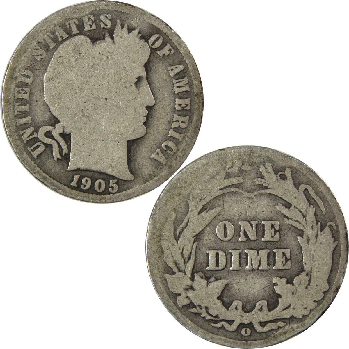 1905 O Micro O Barber Silver Dime G Good Details 10c Coin SKU:I26637