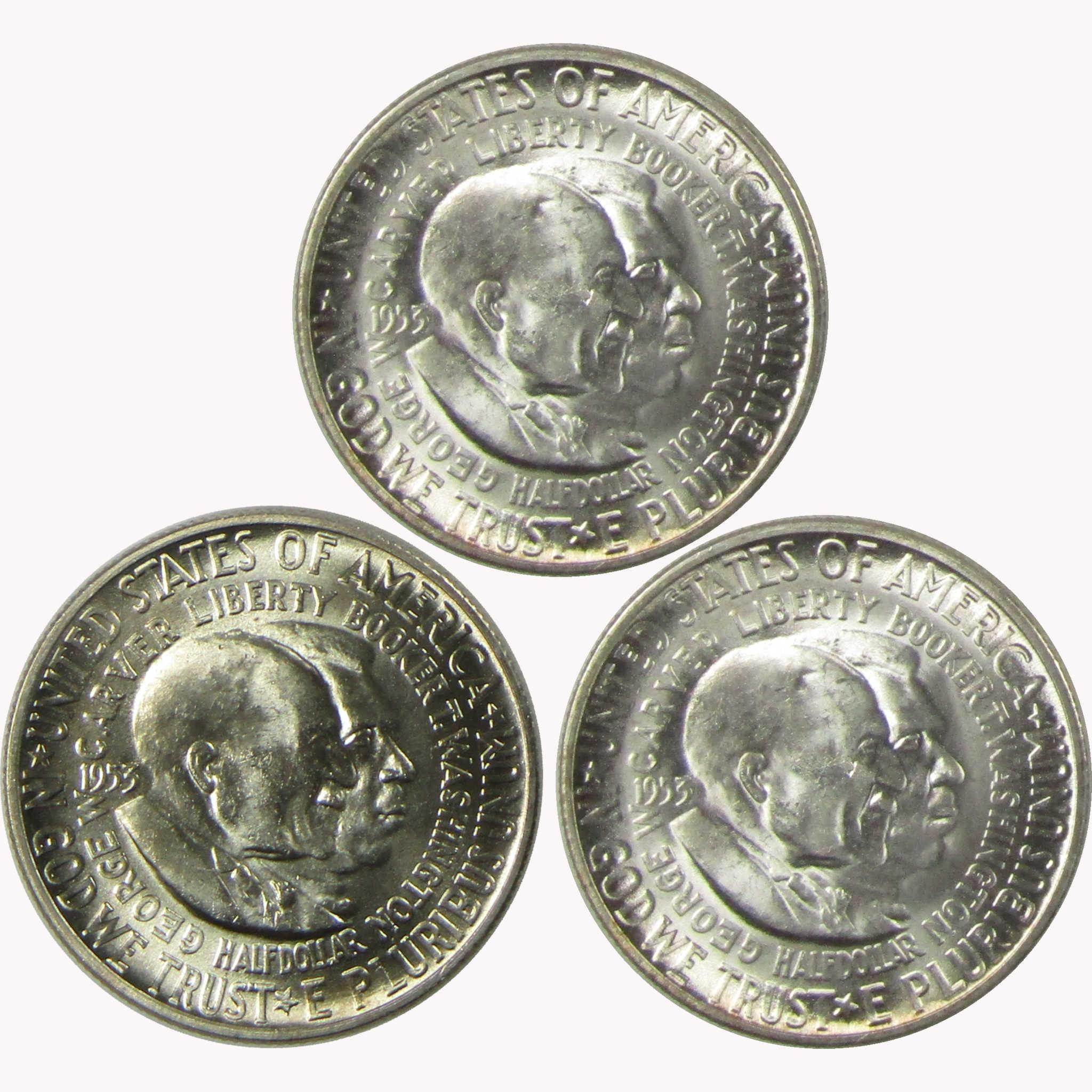 1953 PDS Washington-Carver 50C 3 Coin All Mint Set BU Very Choice Unc