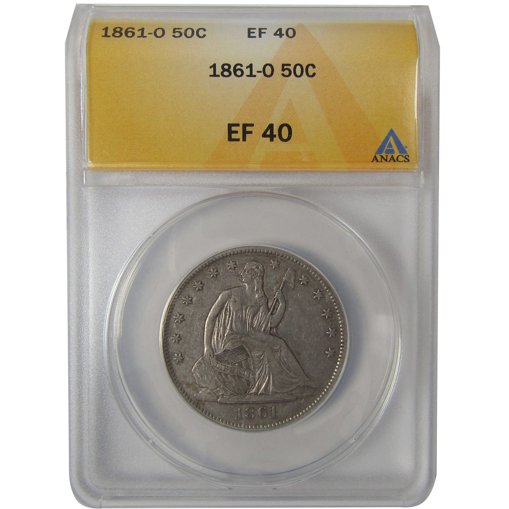 1861 O Seated Liberty Half Dollar EF 40 ANACS Silver SKU:I23650