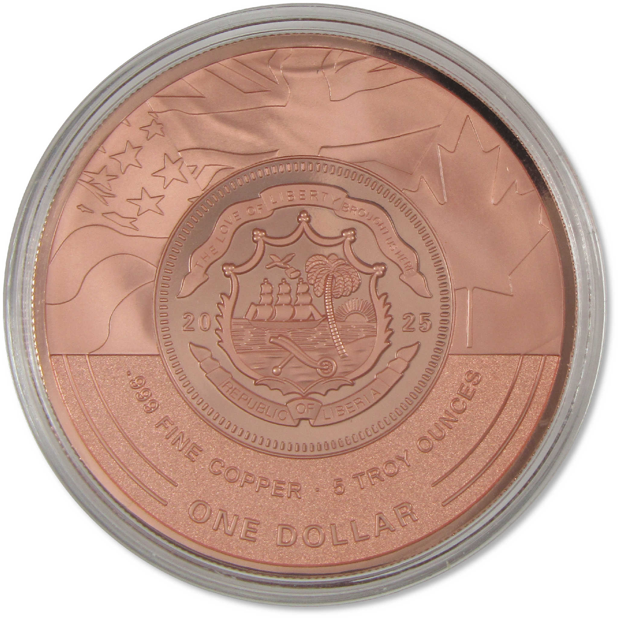 End of World War II 80th Anniversary 5 oz Copper $1 Liberia SKU:OPC222