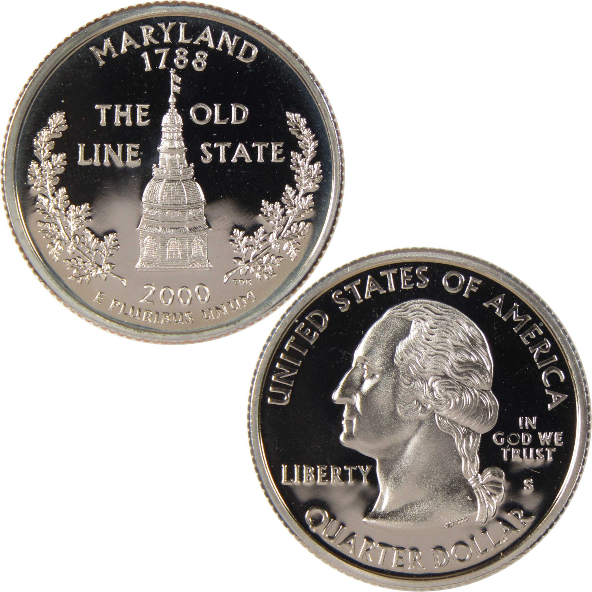 Maryland 2000 state quarter, US collectible coin with Washington portrait and state design.