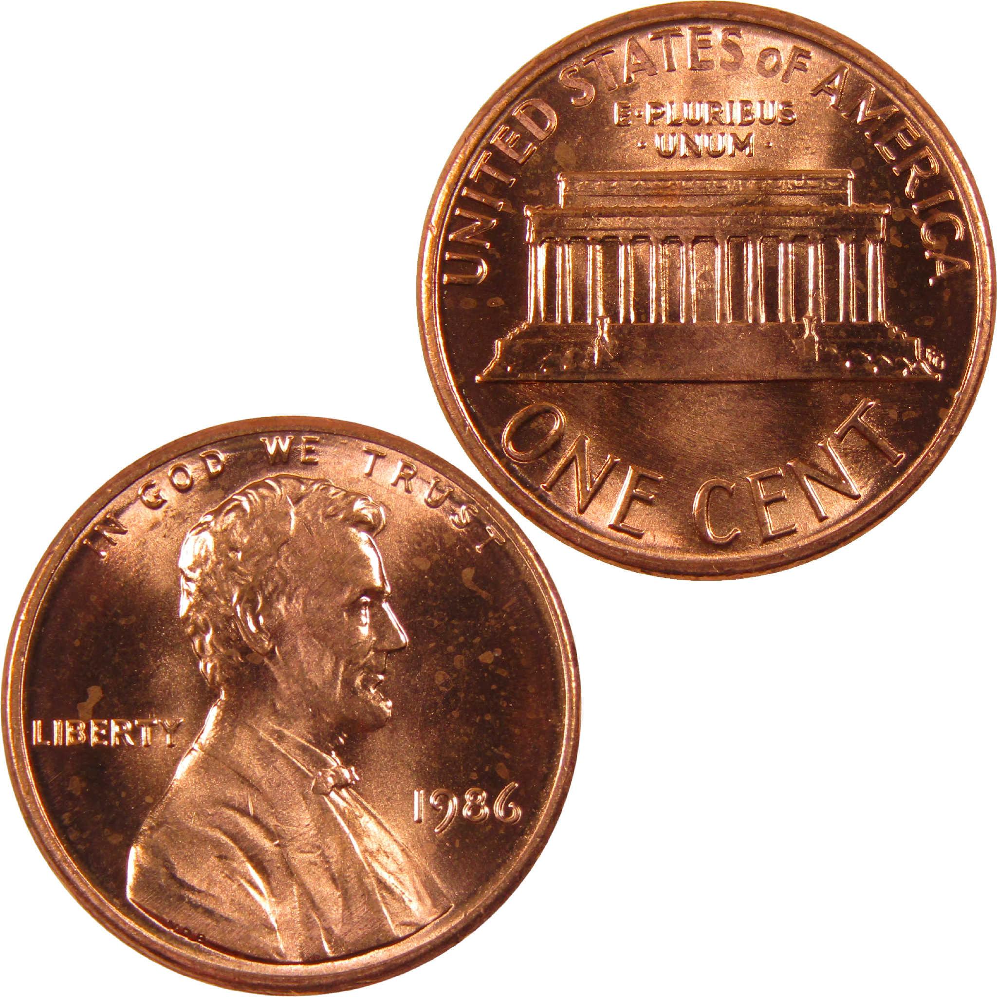 1986 Lincoln penny collectible coin, obverse and reverse views, copper US one cent coin.
