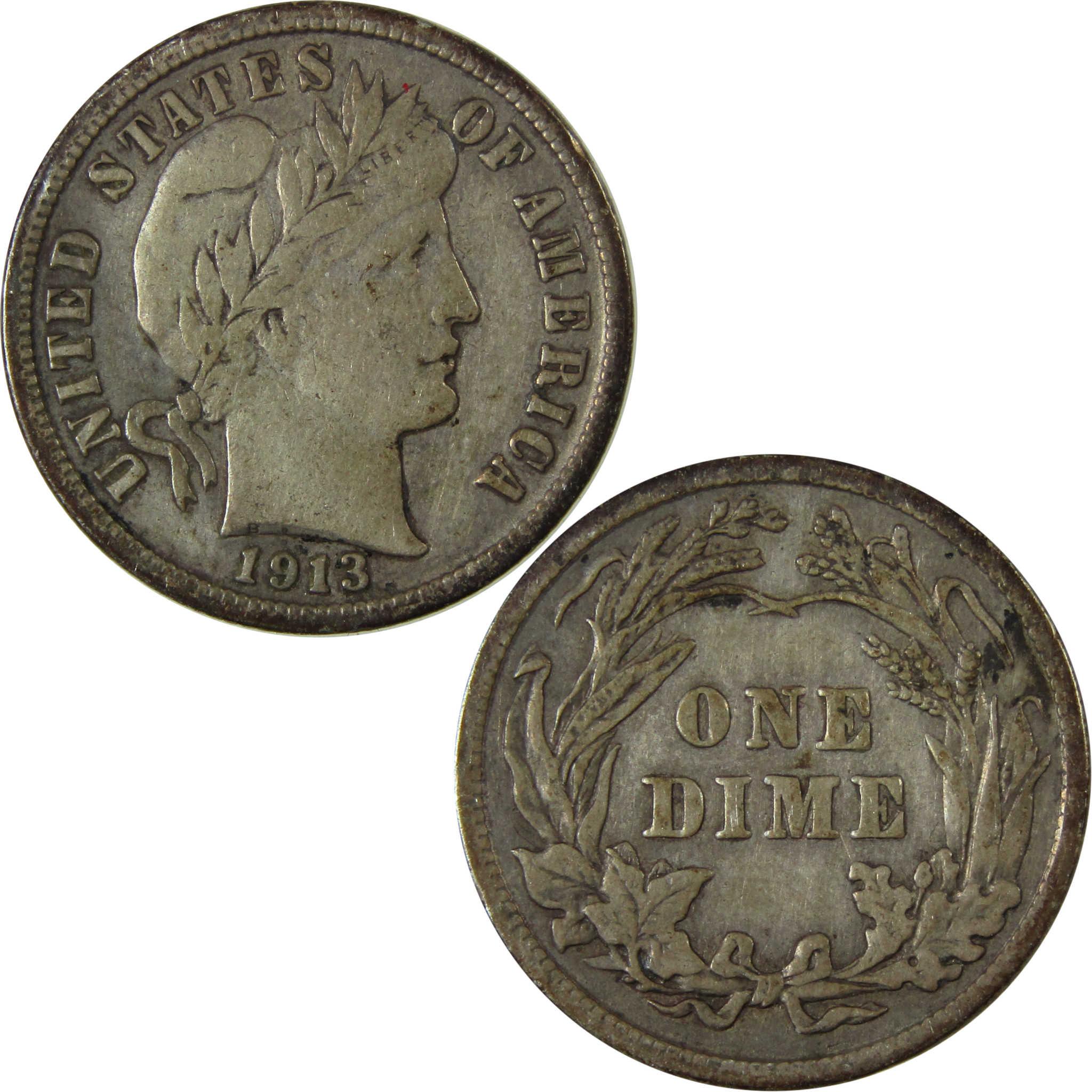 1913 Barber Silver Dime F Fine Details 10c Coin Collectible SKU:CP970