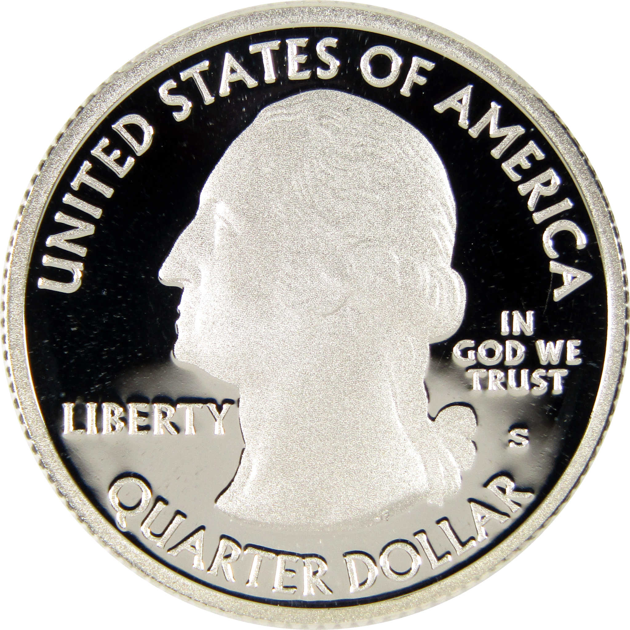 Proof United States quarter dollar coin with George Washington portrait