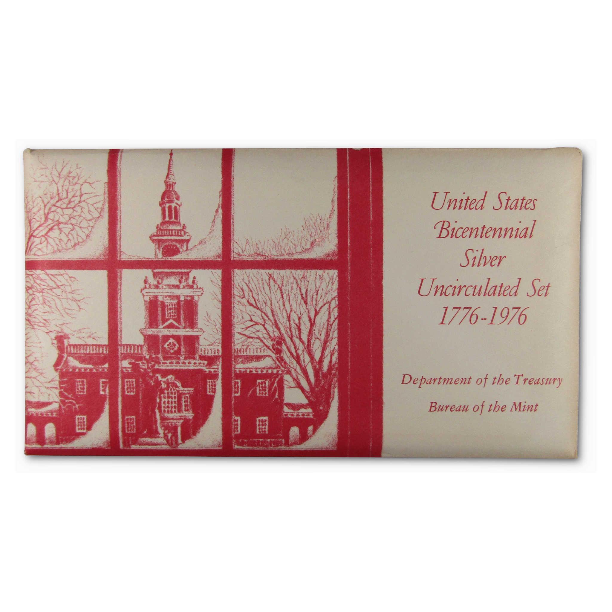 United States Bicentennial Silver Uncirculated Set 1776-1976 envelope with red building illustration