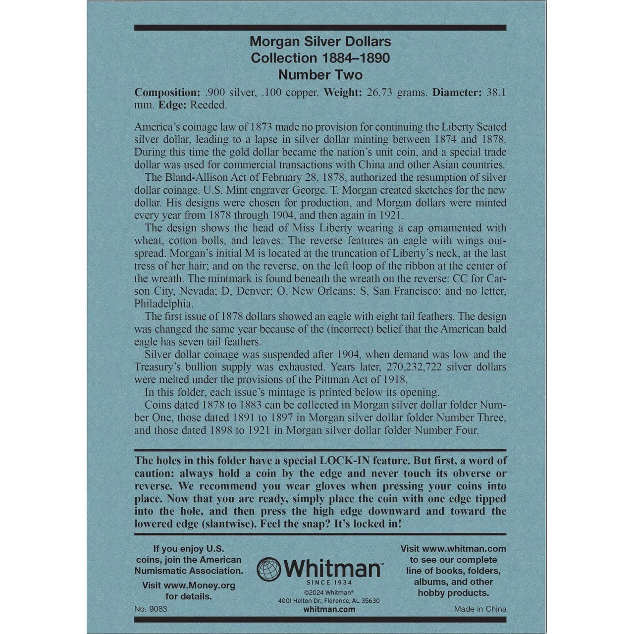 Whitman Morgan Silver Dollar Coin Folder Collection #2 1884-1890